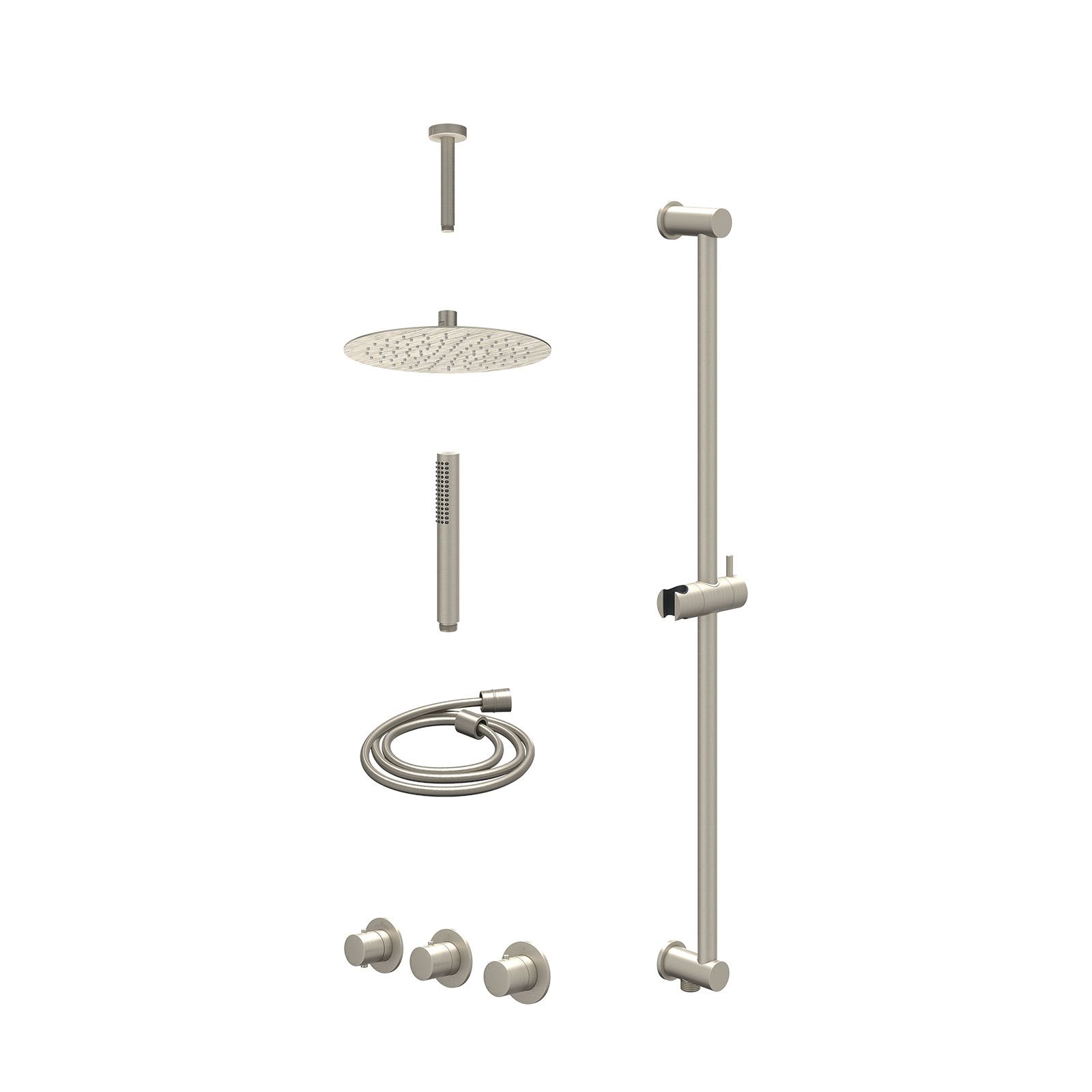 IVY Bond Regendoucheset inbouw 2 stopkranen - 25cm slim - plafond 15cm - glijstang - staafhanddouche - excl. inbouwbox - Geborsteld nickel