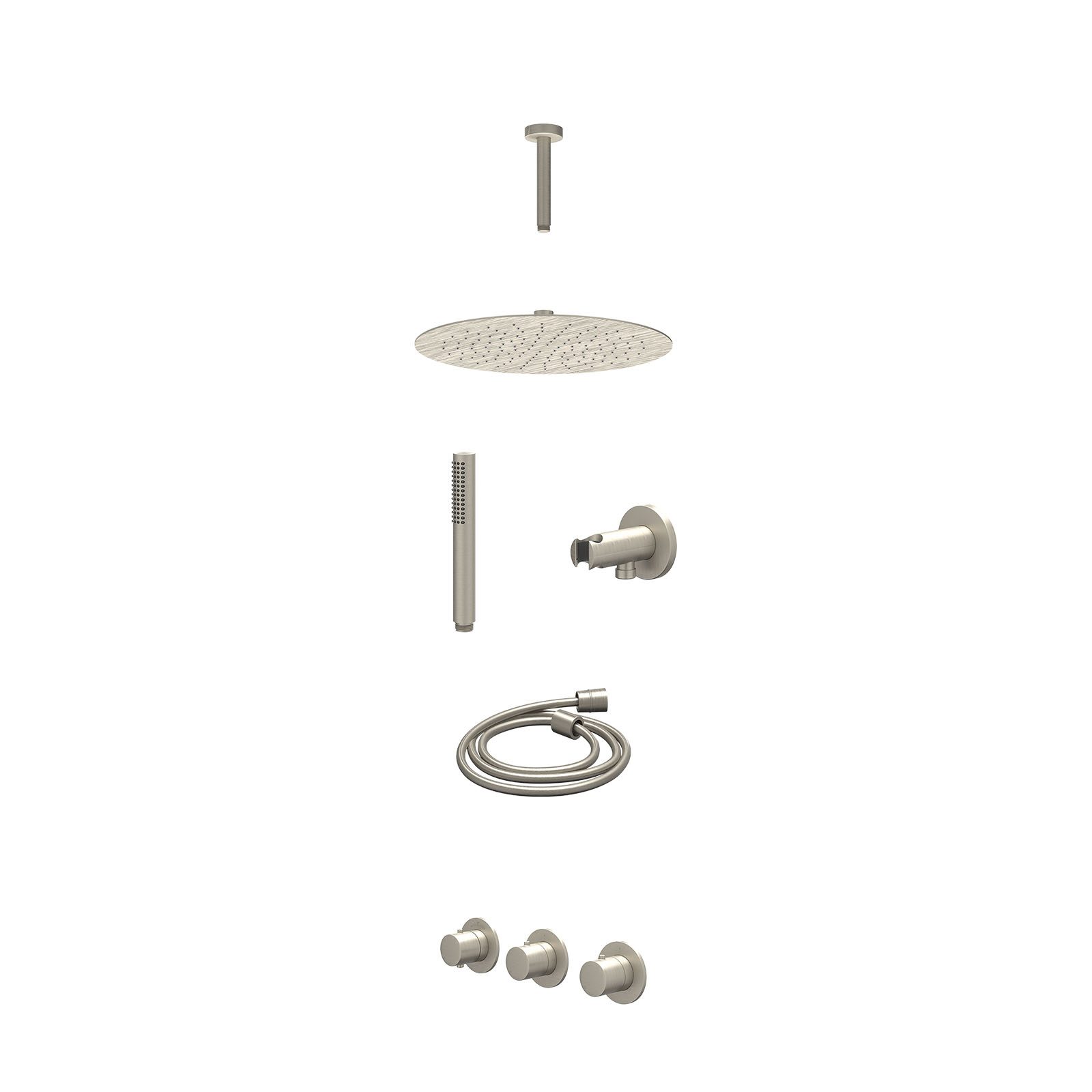 IVY Bond Regendoucheset inbouw 2 stopkranen - 30cm slim - plafond 15cm - wandhouder - staafhanddouche - excl. inbouwbox - Geborsteld nickel