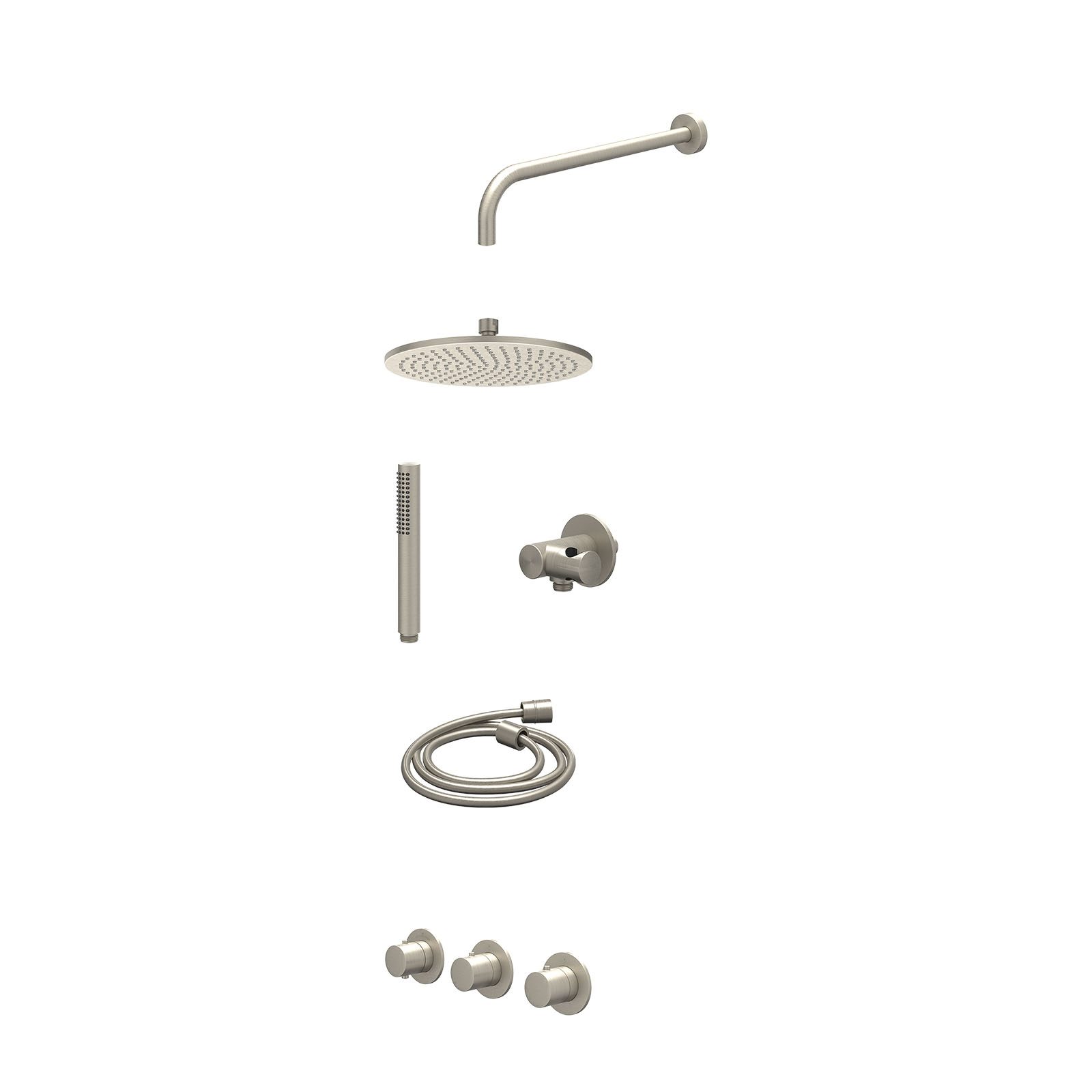 IVY Bond Regendoucheset inbouw 2 stopkranen - 25cm medium - wandarm - verstelbare steun - staafhanddouche - excl. inbouwbox - Geborsteld nickel