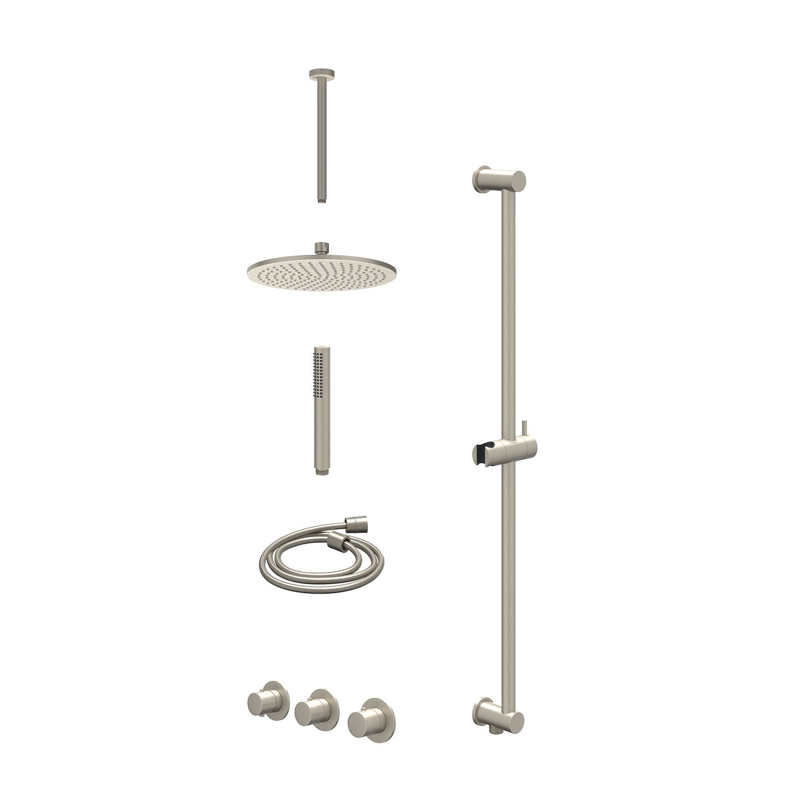 IVY Bond Regendoucheset inbouw 2 stopkranen - 25cm medium - plafond 30cm - glijstang - staafhanddouche - excl. inbouwbox - Geborsteld nickel