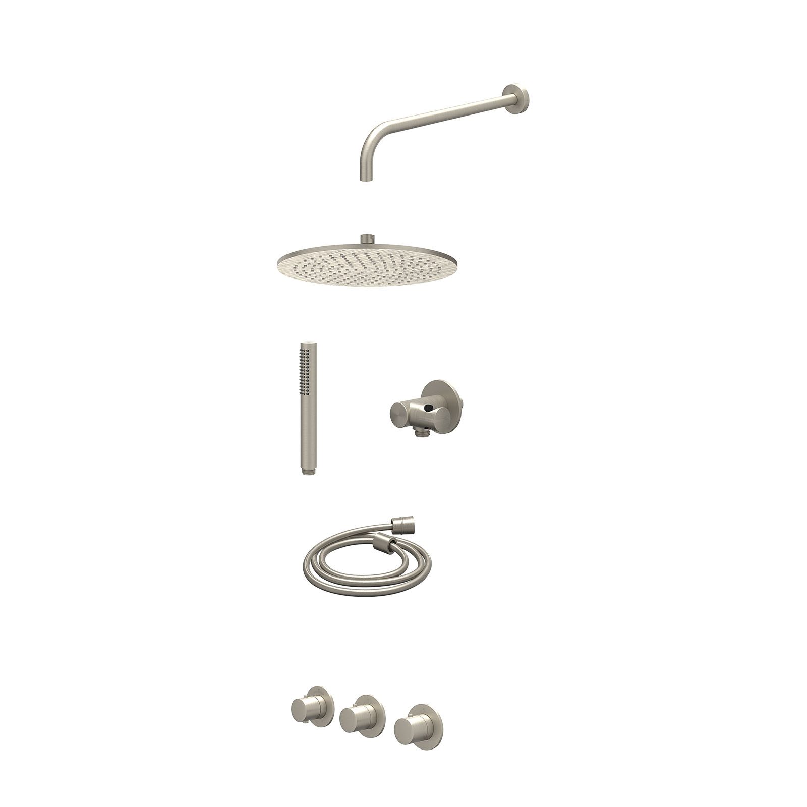 IVY Bond Regendoucheset inbouw 2 stopkranen - 30cm medium - wandarm - verstelbare steun - staafhanddouche - excl. inbouwbox - Geborsteld nickel
