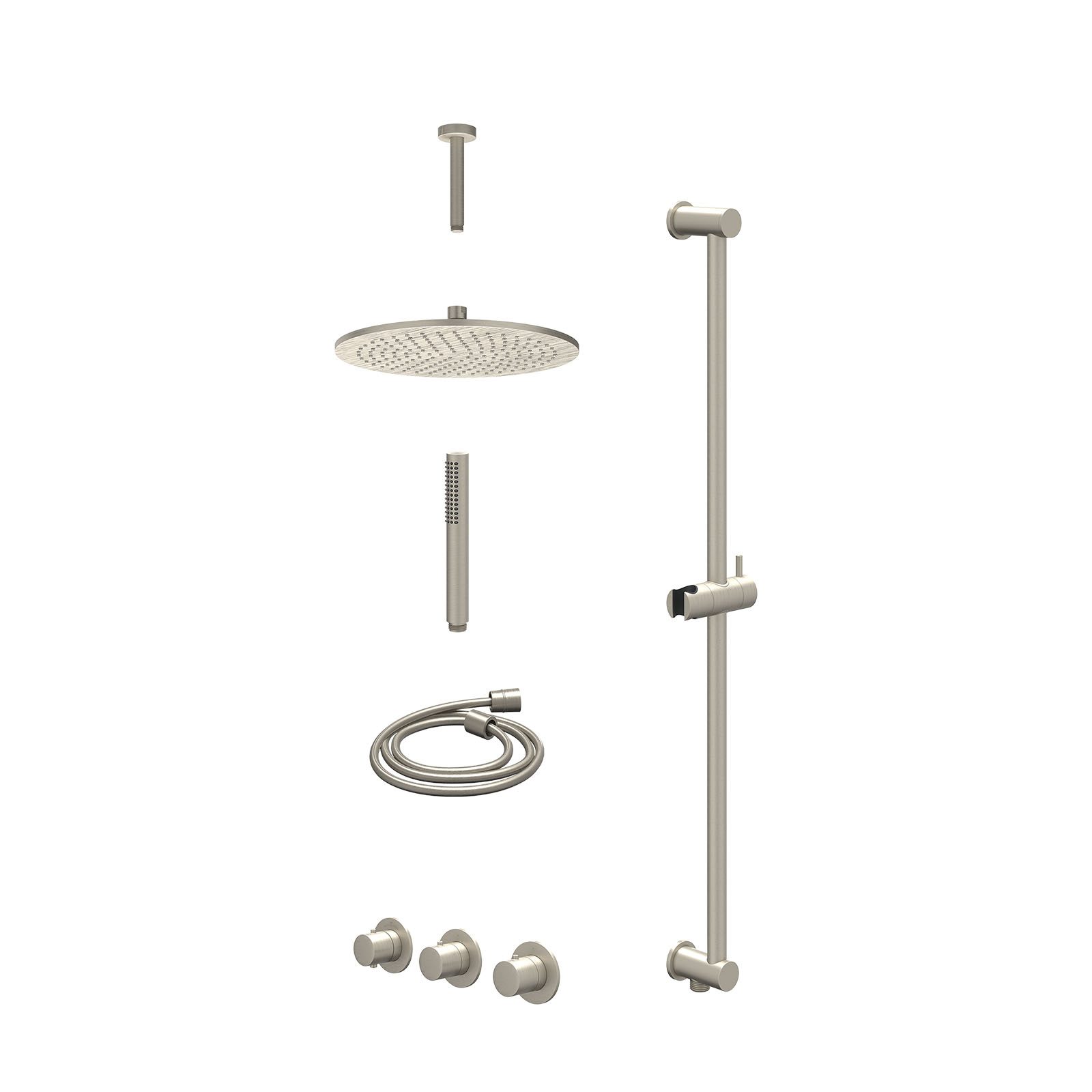 IVY Bond Regendoucheset inbouw 2 stopkranen - 30cm medium - plafond 15cm - glijstang - staafhanddouche - excl. inbouwbox - Geborsteld nickel