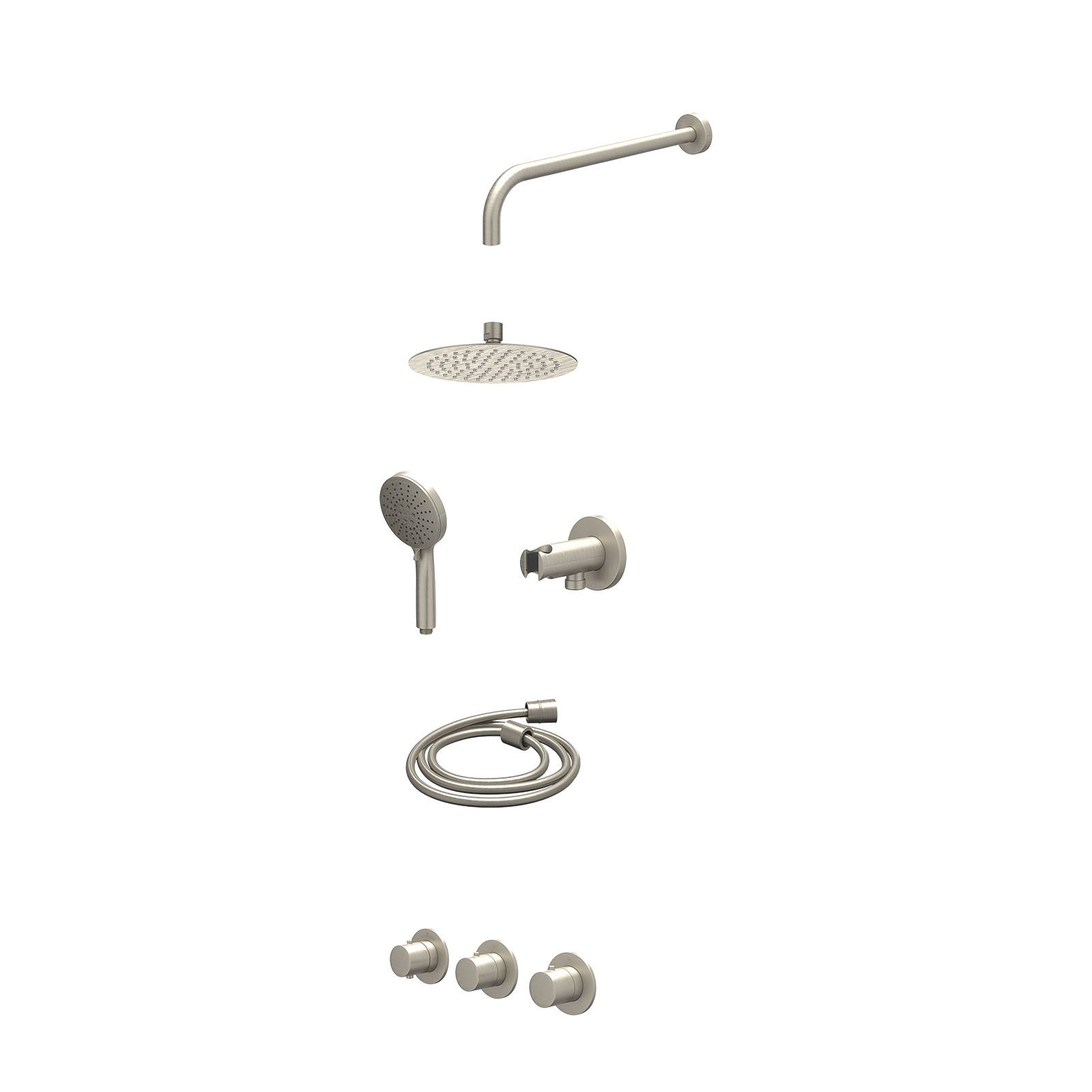 IVY Bond Regendoucheset inbouw 2 stopkranen - 20cm slim - wandarm - wandhouder - 3-standen - excl. inbouwbox - Geborsteld nickel
