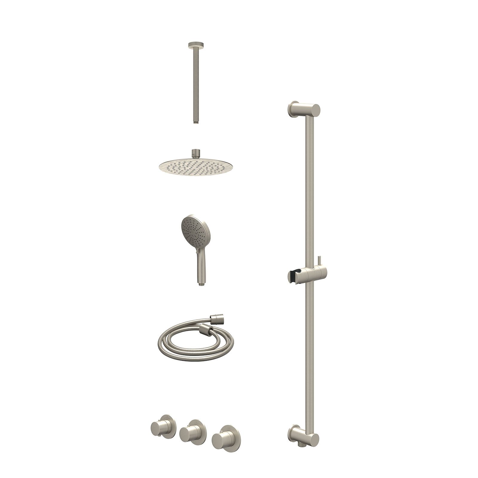 IVY Bond Regendoucheset inbouw 2 stopkranen - 20cm slim - plafond 30cm - glijstang - 3-standen - excl. inbouwbox - Geborsteld nickel