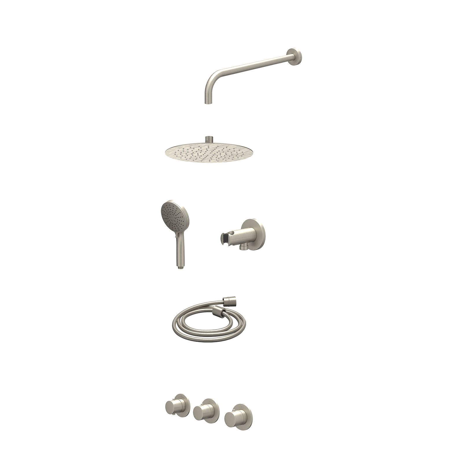 IVY Bond Regendoucheset inbouw 2 stopkranen - 25cm slim - wandarm - wandhouder - 3-standen - excl. inbouwbox - Geborsteld nickel
