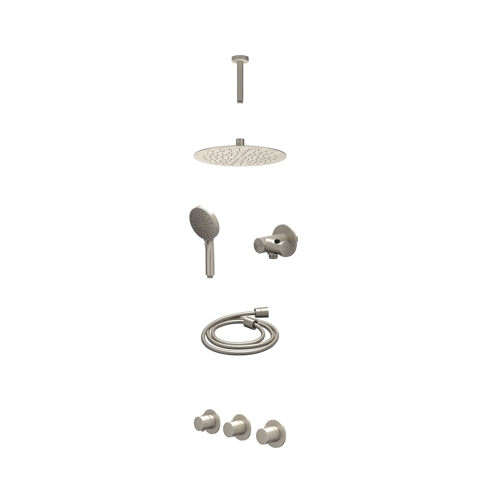 IVY Bond Regendoucheset inbouw 2 stopkranen - 25cm slim - plafond 15cm - verstelbare steun - 3-standen - excl. inbouwbox - Geborsteld nickel