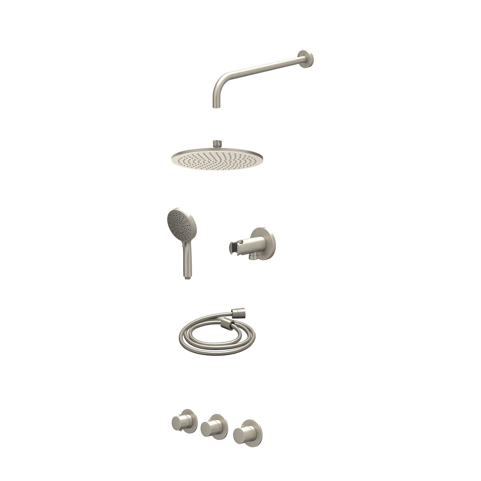 IVY Bond Regendoucheset inbouw 2 stopkranen - 25cm medium - wandarm - wandhouder - 3-standen - excl. inbouwbox - Geborsteld nickel