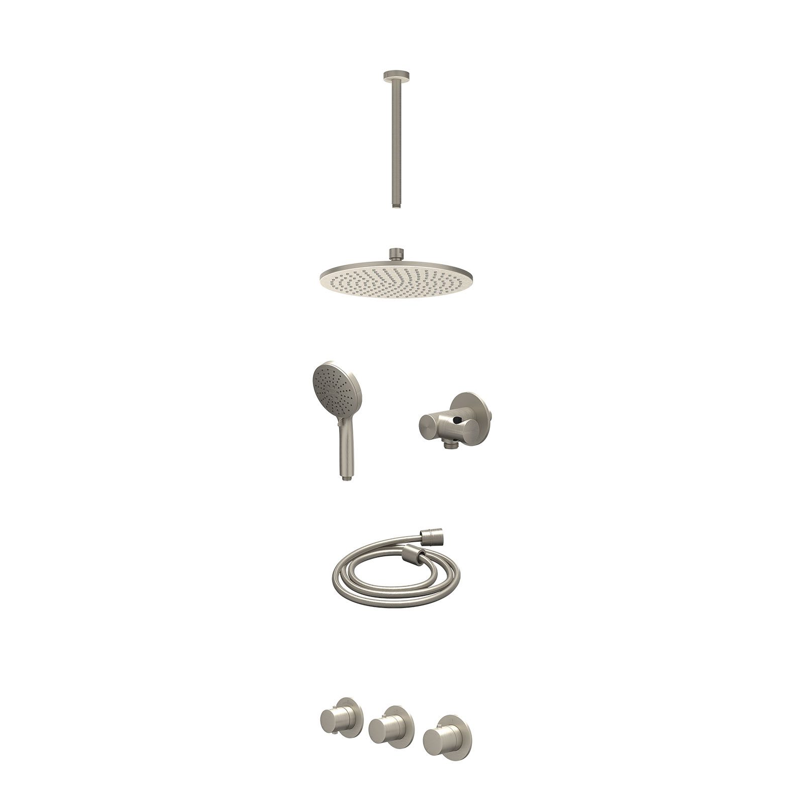 IVY Bond Regendoucheset inbouw 2 stopkranen - 25cm medium - plafond 30cm - verstelbare steun - 3-standen - excl. inbouwbox - Geborsteld nickel