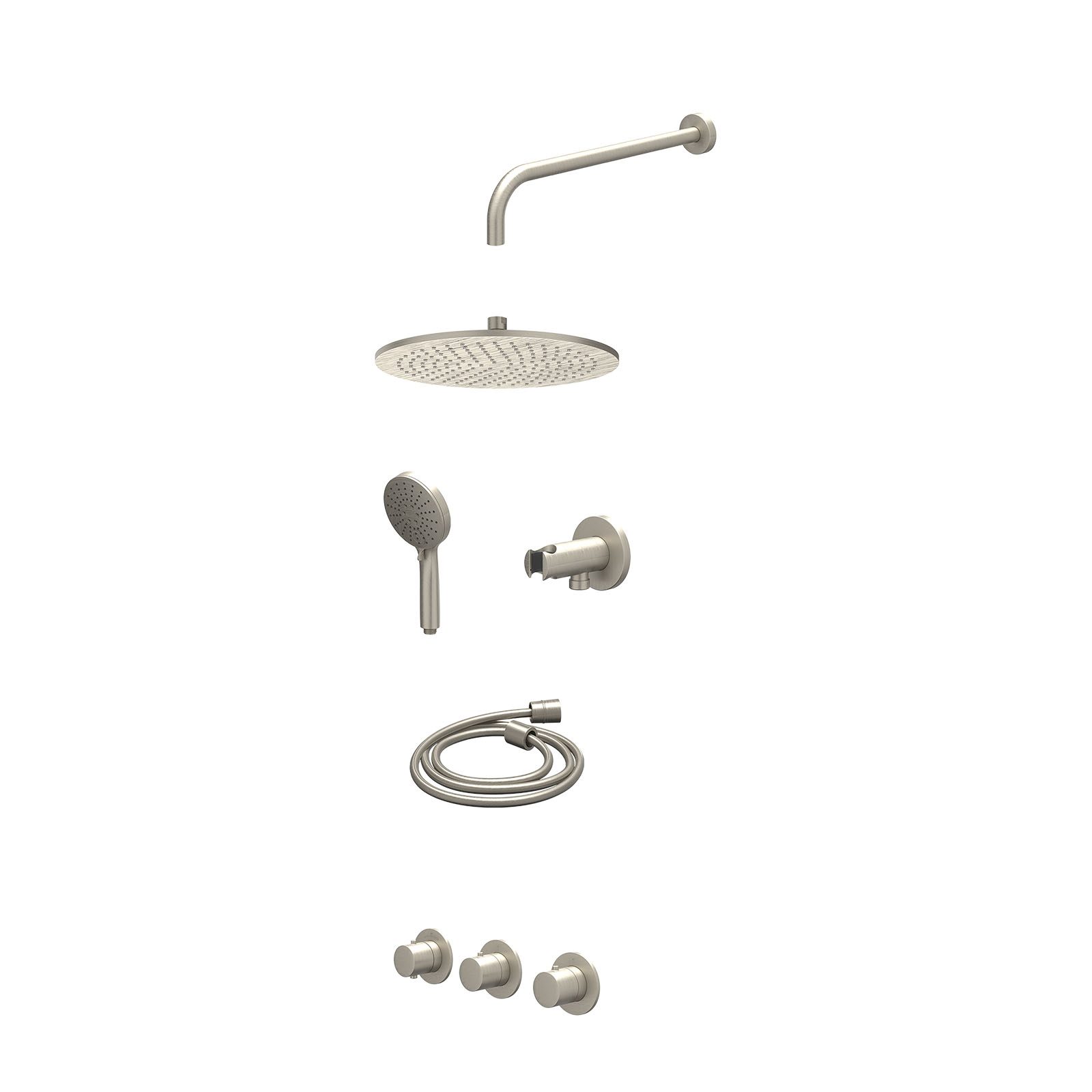 IVY Bond Regendoucheset inbouw 2 stopkranen - 30cm medium - wandarm - wandhouder - 3-standen - excl. inbouwbox - Geborsteld nickel