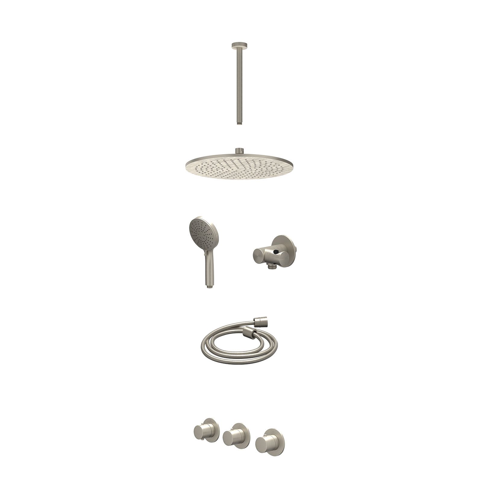 IVY Bond Regendoucheset inbouw 2 stopkranen - 30cm medium - plafond 30cm - verstelbare steun - 3-standen - excl. inbouwbox - Geborsteld nickel