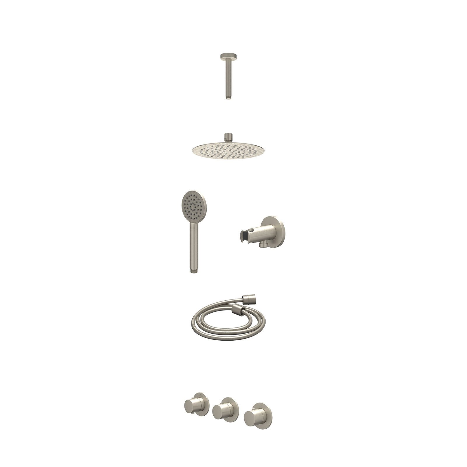 IVY Bond Regendoucheset inbouw 2 stopkranen - 20cm slim - plafond 15cm - wandhouder - satin spray - excl. inbouwbox - Geborsteld nickel