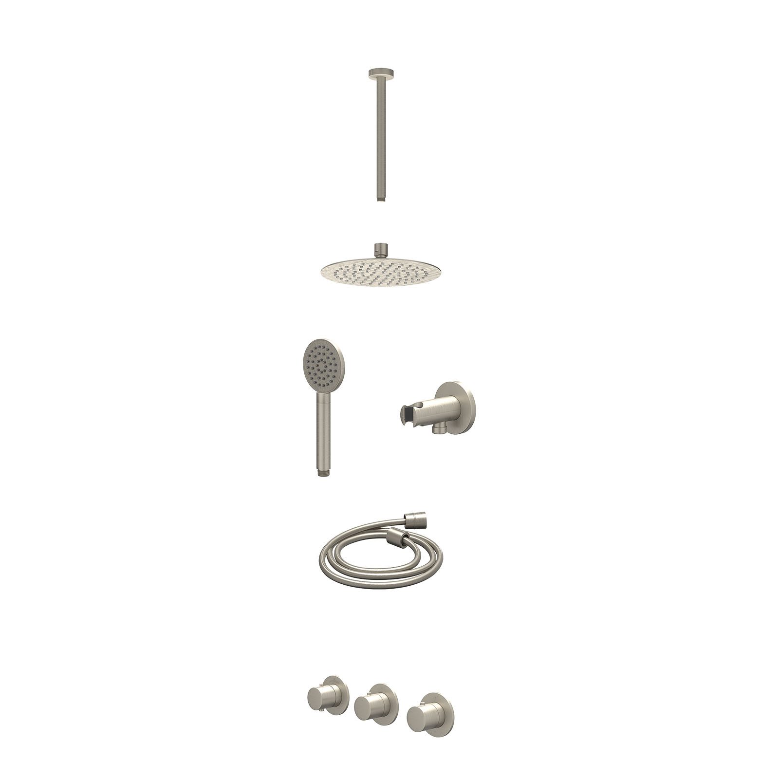 IVY Bond Regendoucheset inbouw 2 stopkranen - 20cm slim - plafond 30cm - wandhouder - satin spray - excl. inbouwbox - Geborsteld nickel