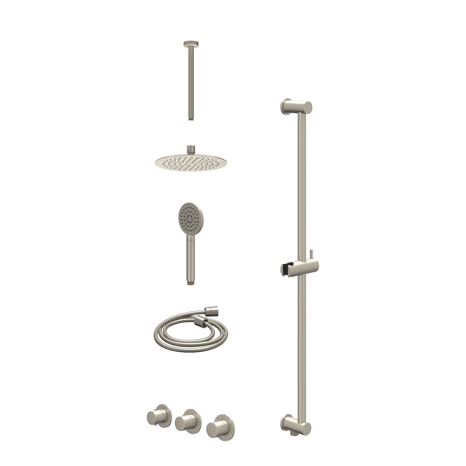 IVY Bond Regendoucheset inbouw 2 stopkranen - 20cm slim - plafond 30cm - glijstang - satin spray - excl. inbouwbox - Geborsteld nickel