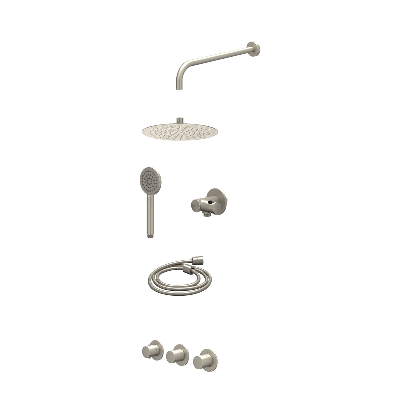 IVY Bond Regendoucheset inbouw 2 stopkranen - 25cm slim - wandarm - verstelbare steun - satin spray - excl. inbouwbox - Geborsteld nickel