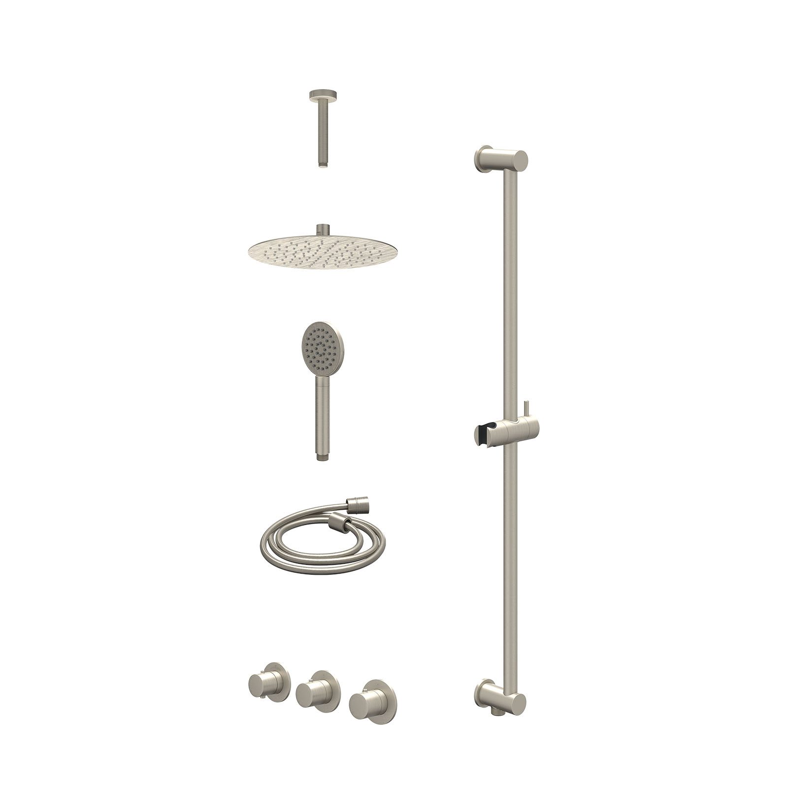 IVY Bond Regendoucheset inbouw 2 stopkranen - 25cm slim - plafond 15cm - glijstang - satin spray - excl. inbouwbox - Geborsteld nickel
