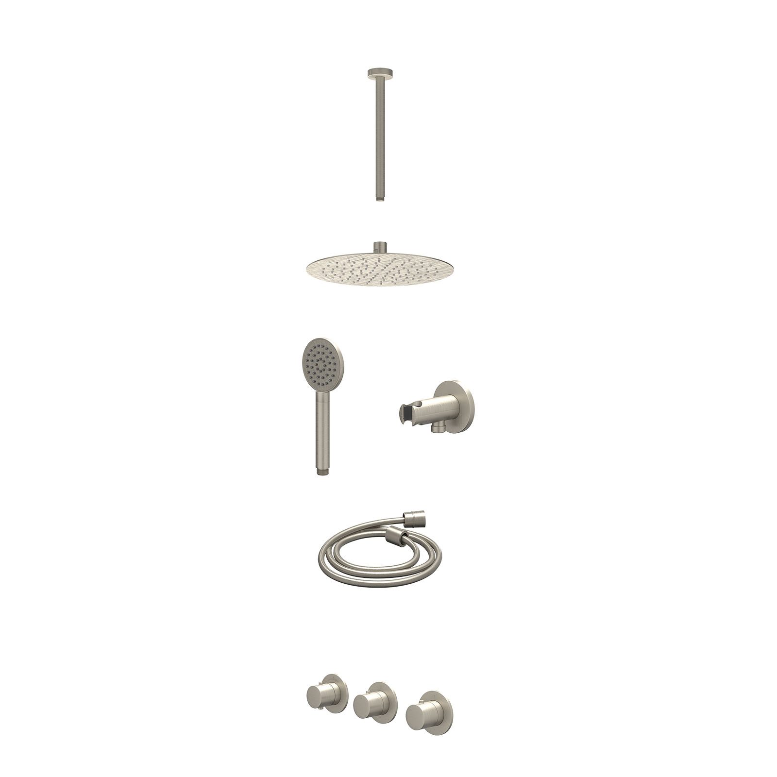 IVY Bond Regendoucheset inbouw 2 stopkranen - 25cm slim - plafond 30cm - wandhouder - satin spray - excl. inbouwbox - Geborsteld nickel