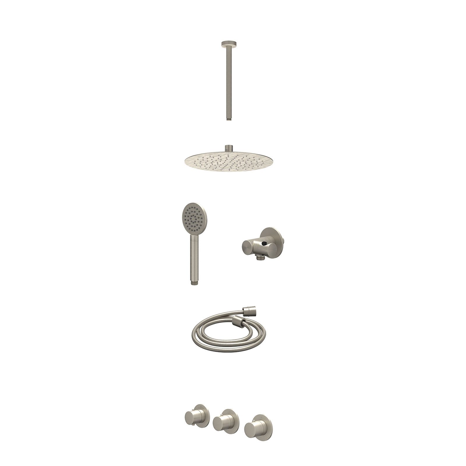 IVY Bond Regendoucheset inbouw 2 stopkranen - 25cm slim - plafond 30cm - verstelbare steun - satin spray - excl. inbouwbox - Geborsteld nickel