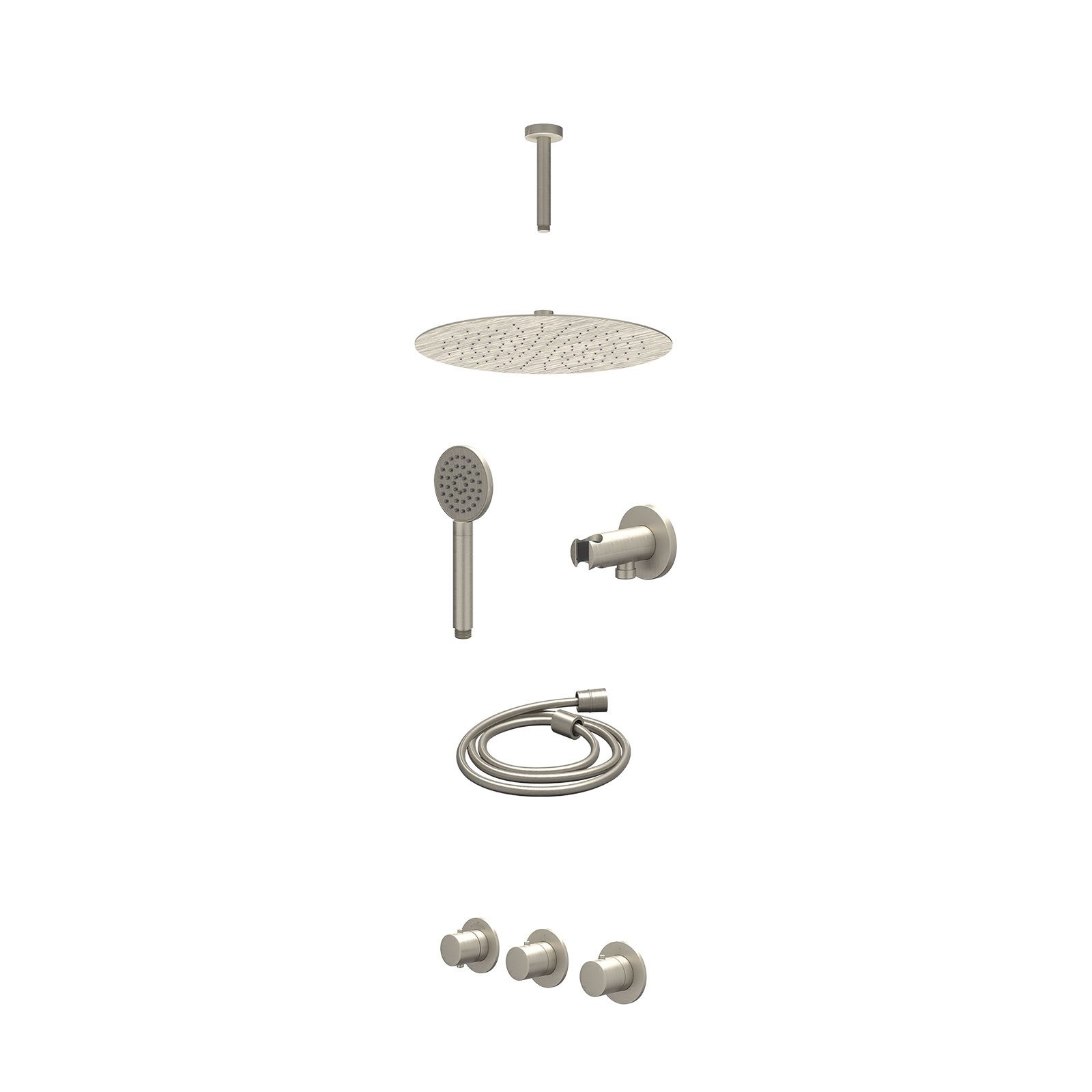 IVY Bond Regendoucheset inbouw 2 stopkranen - 30cm slim - plafond 15cm - wandhouder - satin spray - excl. inbouwbox - Geborsteld nickel