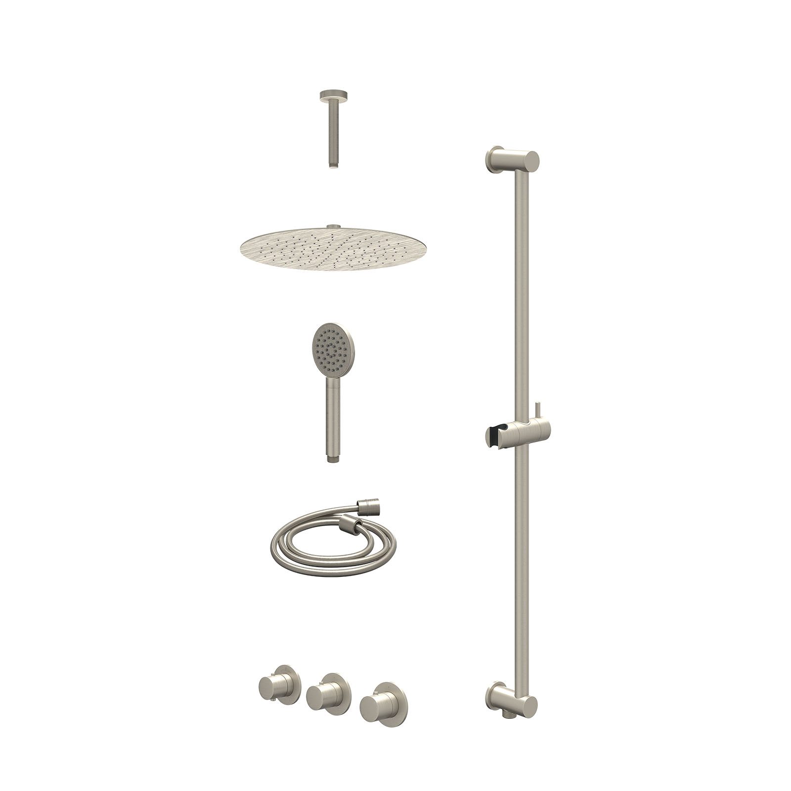IVY Bond Regendoucheset inbouw 2 stopkranen - 30cm slim - plafond 15cm - glijstang - satin spray - excl. inbouwbox - Geborsteld nickel