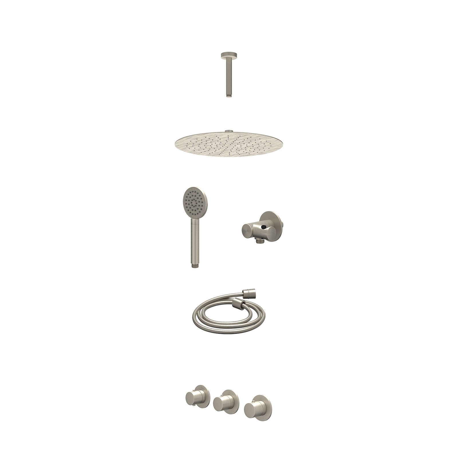 IVY Bond Regendoucheset inbouw 2 stopkranen - 30cm slim - plafond 15cm - verstelbare steun - satin spray - excl. inbouwbox - Geborsteld nickel