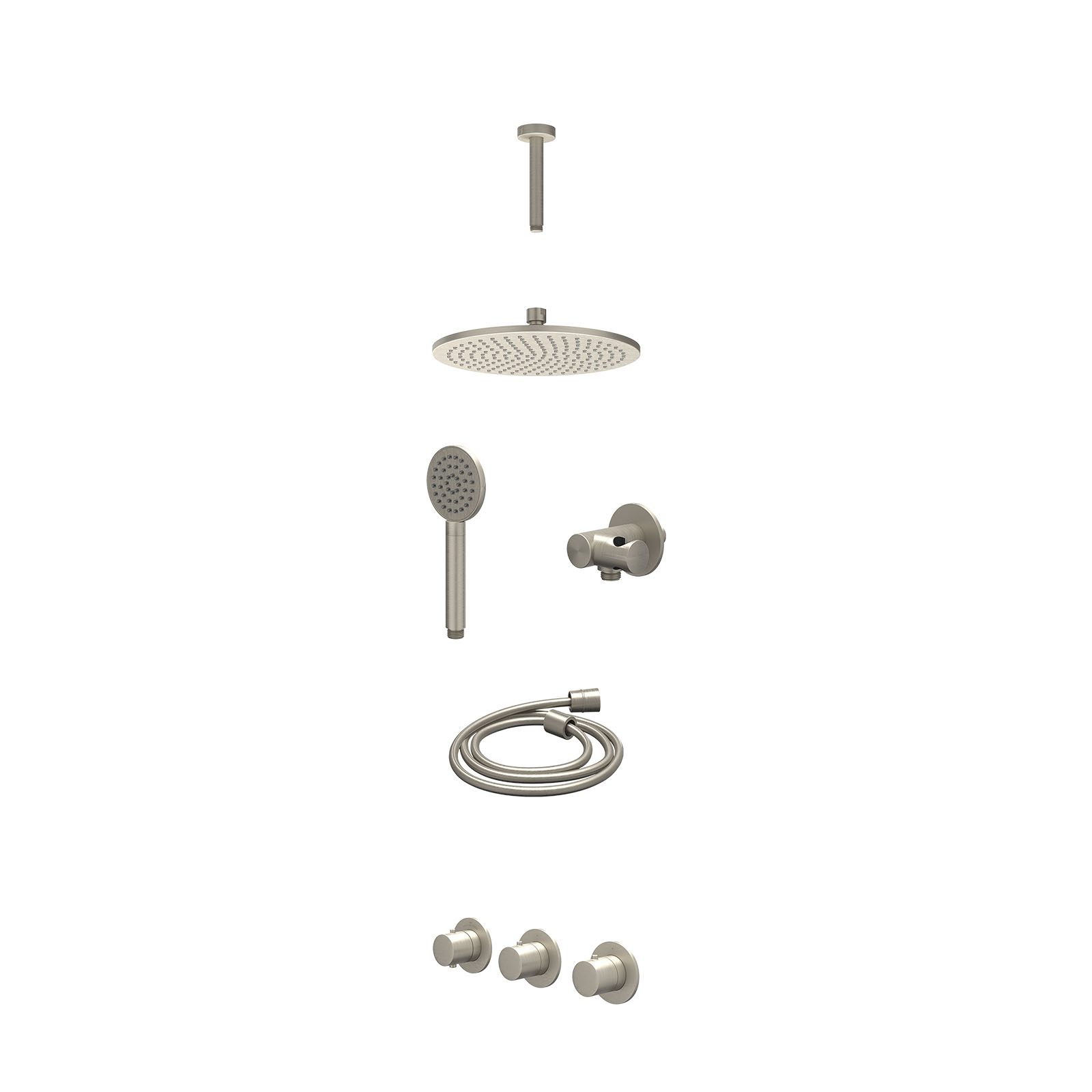 IVY Bond Regendoucheset inbouw 2 stopkranen - 25cm medium - plafond 15cm - verstelbare steun - satin spray - excl. inbouwbox - Geborsteld nickel