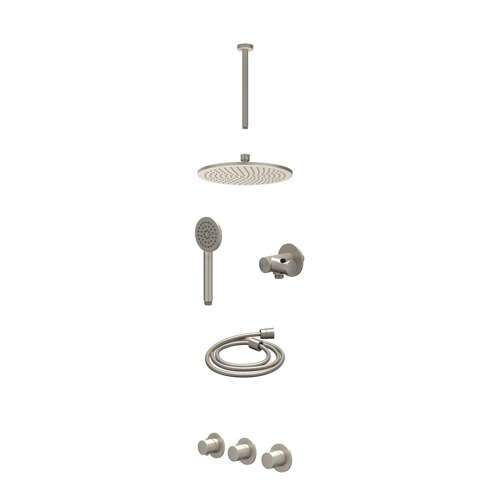 IVY Bond Regendoucheset inbouw 2 stopkranen - 25cm medium - plafond 30cm - verstelbare steun - satin spray - excl. inbouwbox - Geborsteld nickel