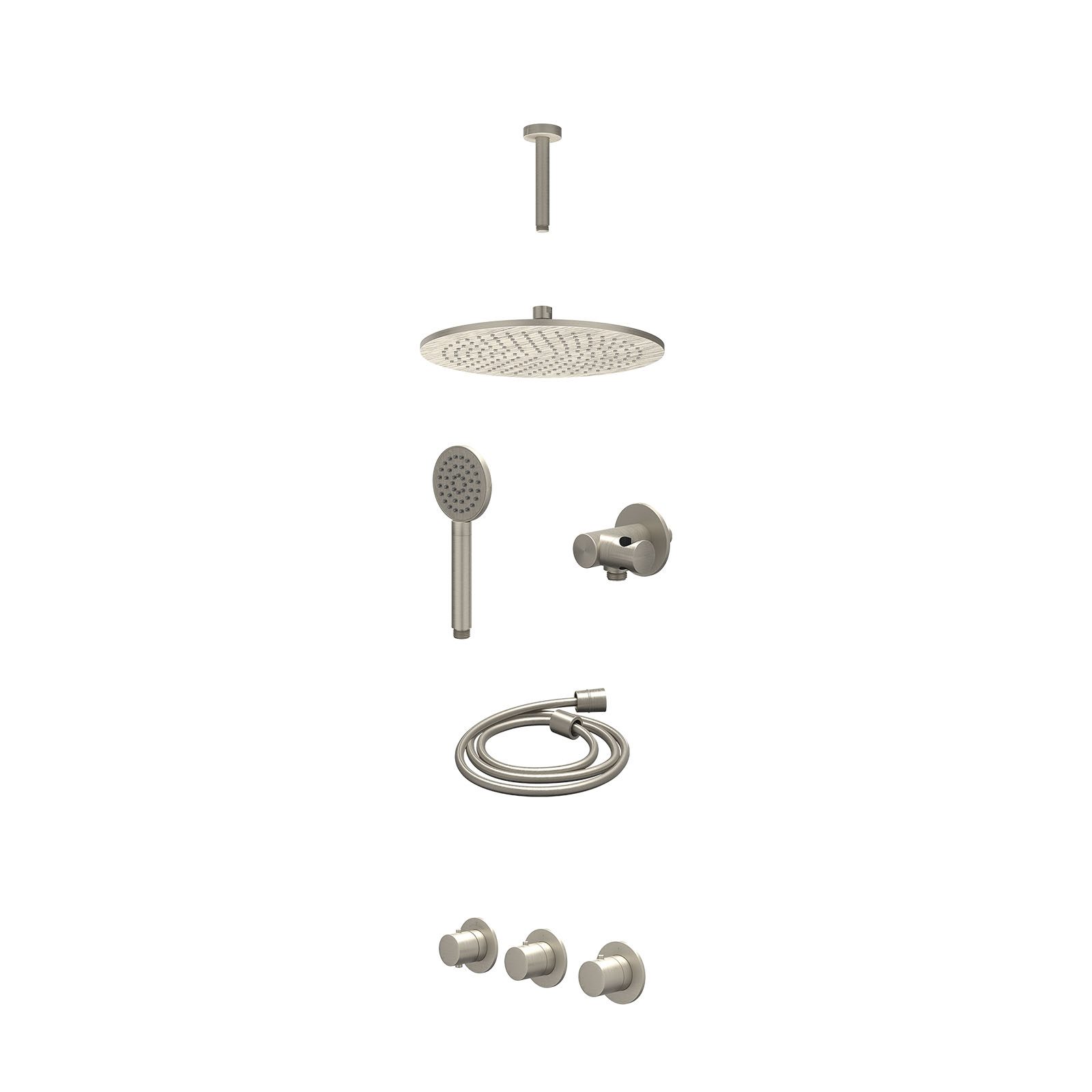 IVY Bond Regendoucheset inbouw 2 stopkranen - 30cm medium - plafond 15cm - verstelbare steun - satin spray - excl. inbouwbox - Geborsteld nickel
