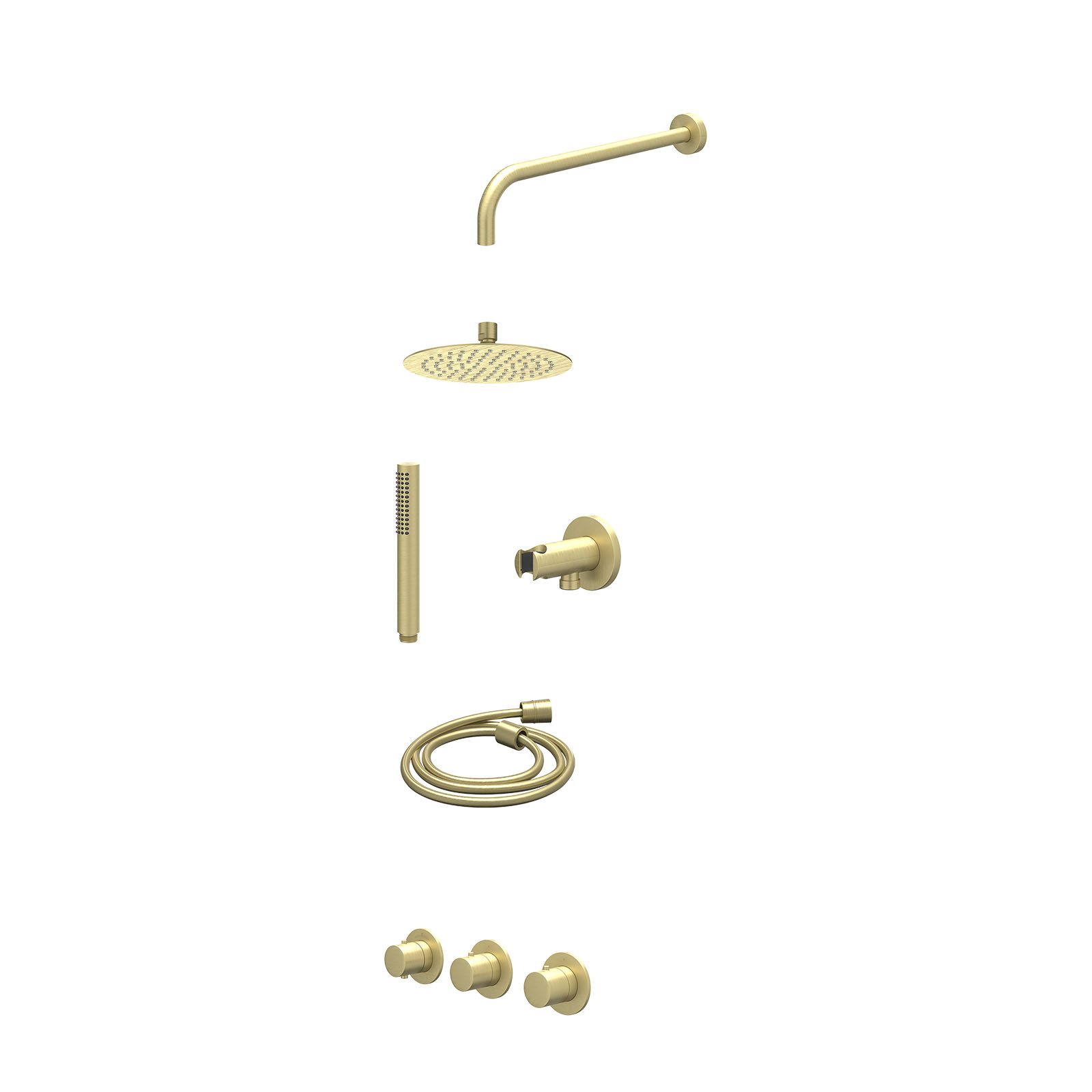 IVY Bond Regendoucheset inbouw 2 stopkranen - 20cm slim - wandarm - wandhouder - staafhanddouche - excl. inbouwbox - Geborsteld mat goud