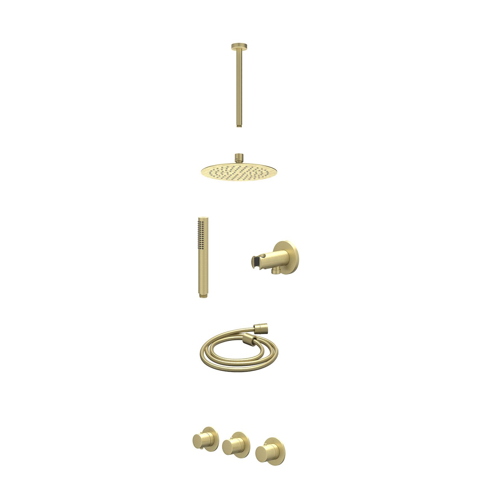 IVY Bond Regendoucheset inbouw 2 stopkranen - 20cm slim - plafond 30cm - wandhouder - staafhanddouche - excl. inbouwbox - Geborsteld mat goud