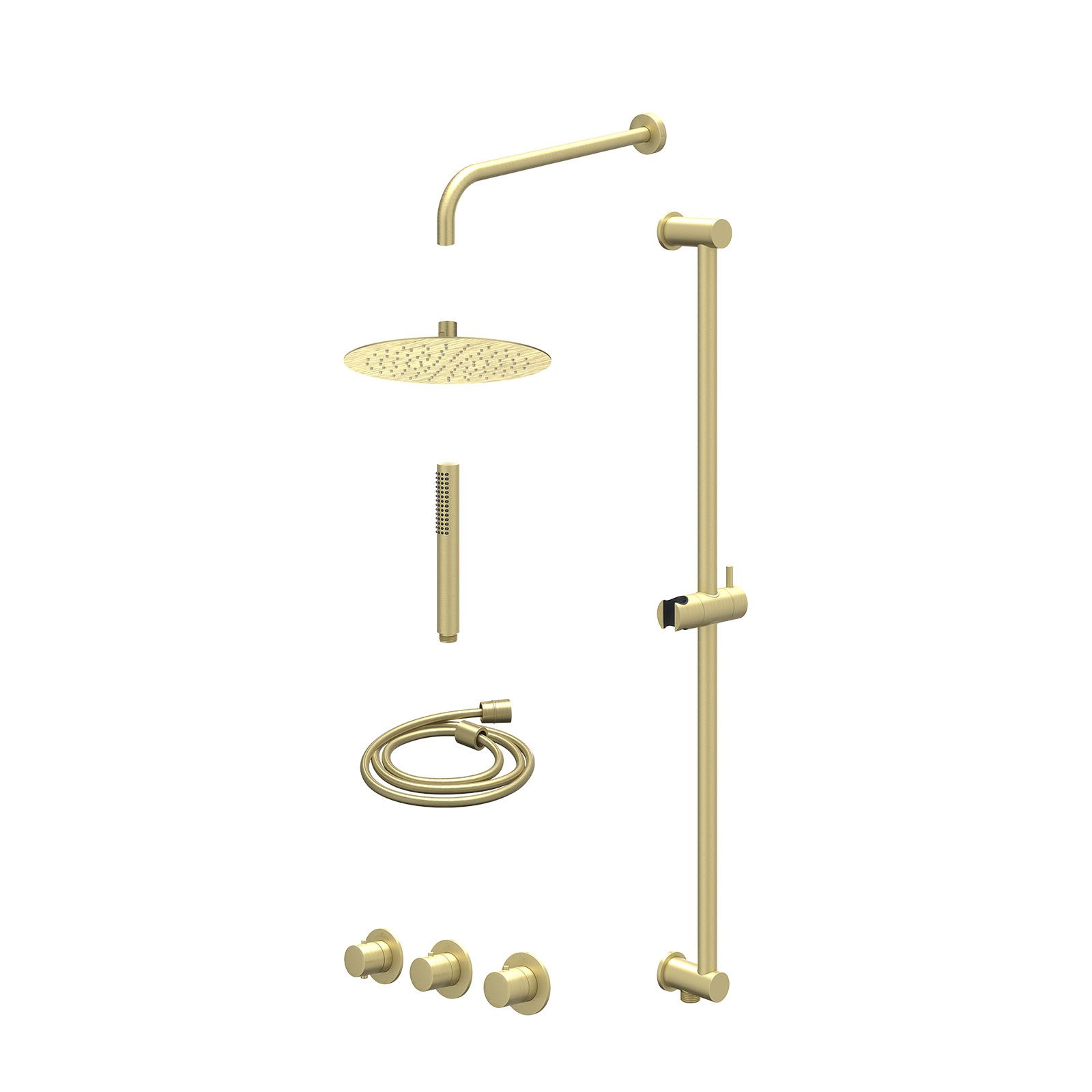 IVY Bond Regendoucheset inbouw 2 stopkranen - 25cm slim - wandarm - glijstang - staafhanddouche - excl. inbouwbox - Geborsteld mat goud