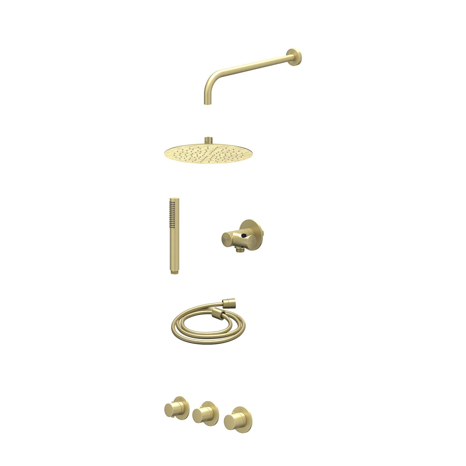 IVY Bond Regendoucheset inbouw 2 stopkranen - 25cm slim - wandarm - verstelbare steun - staafhanddouche - excl. inbouwbox - Geborsteld mat goud