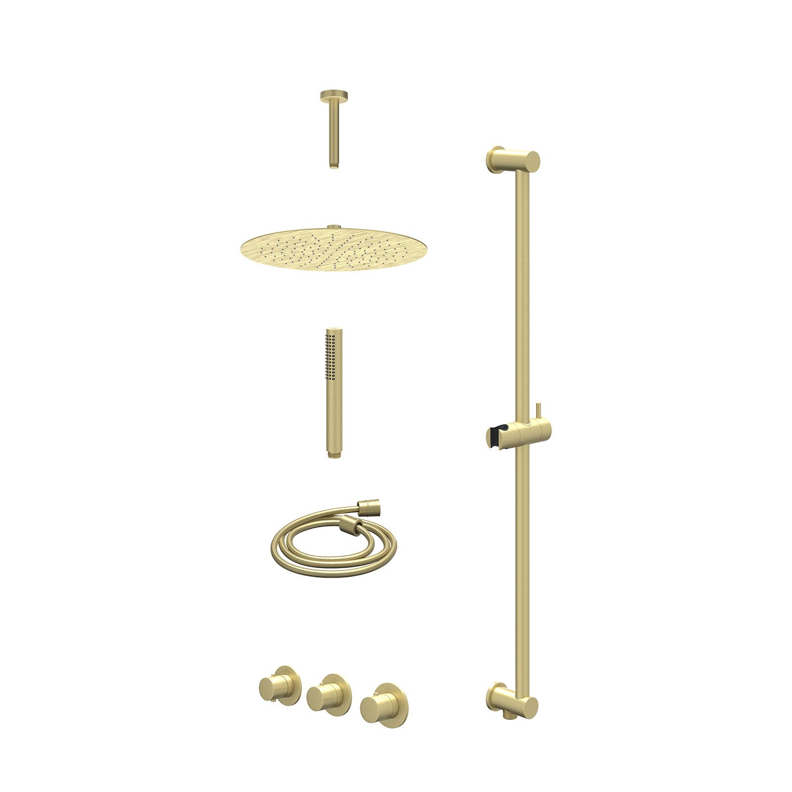 IVY Bond Regendoucheset inbouw 2 stopkranen - 30cm slim - plafond 15cm - glijstang - staafhanddouche - excl. inbouwbox - Geborsteld mat goud