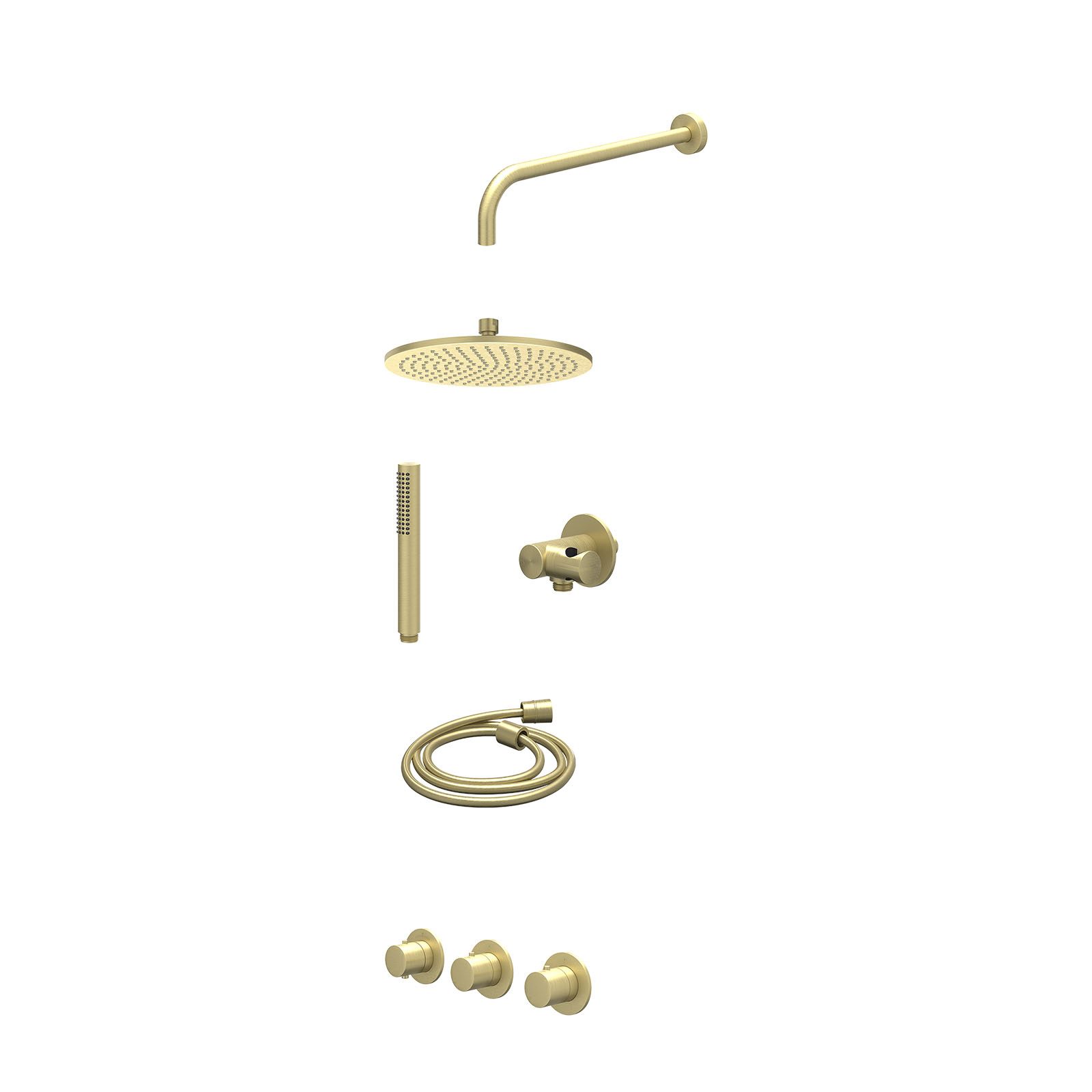 IVY Bond Regendoucheset inbouw 2 stopkranen - 25cm medium - wandarm - verstelbare steun - staafhanddouche - excl. inbouwbox - Geborsteld mat goud