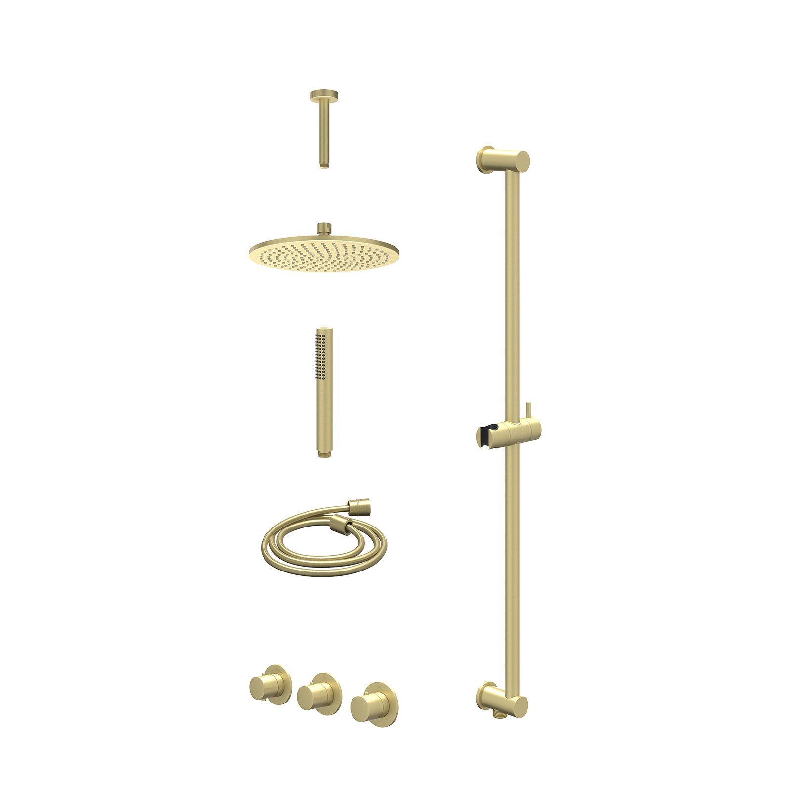IVY Bond Regendoucheset inbouw 2 stopkranen - 25cm medium - plafond 15cm - glijstang - staafhanddouche - excl. inbouwbox - Geborsteld mat goud