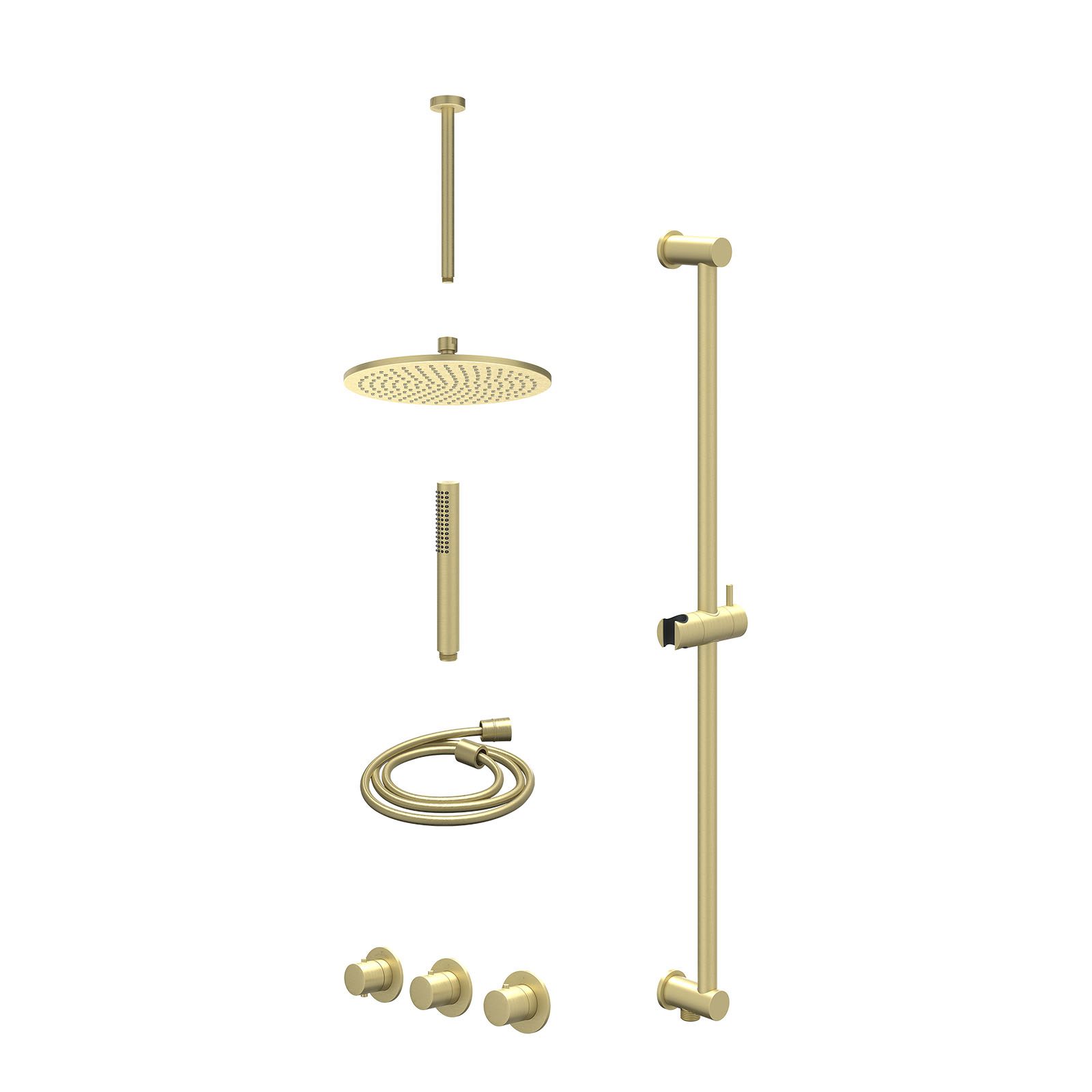 IVY Bond Regendoucheset inbouw 2 stopkranen - 25cm medium - plafond 30cm - glijstang - staafhanddouche - excl. inbouwbox - Geborsteld mat goud