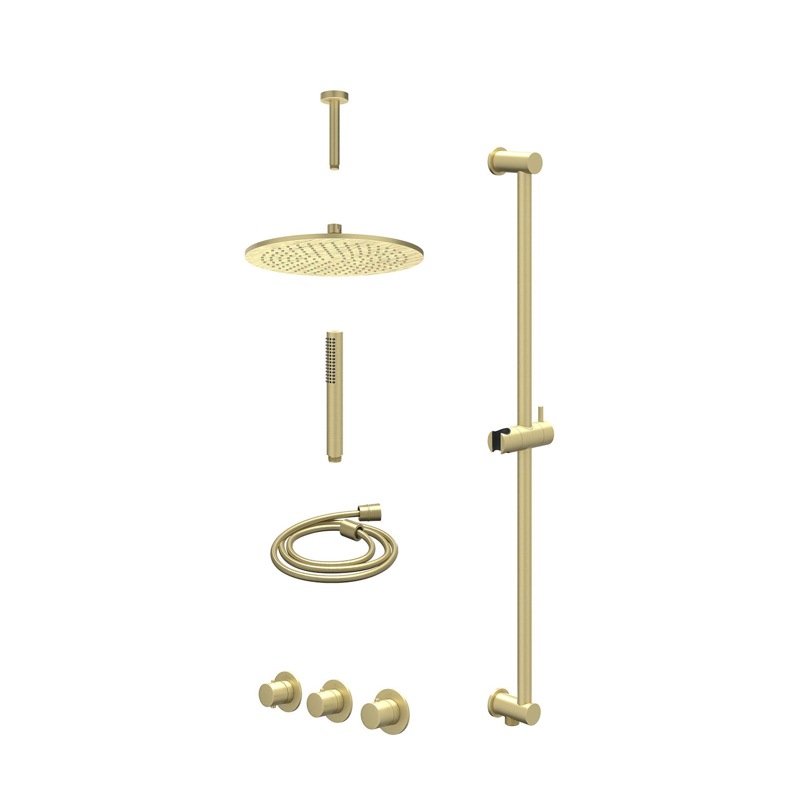 IVY Bond Regendoucheset inbouw 2 stopkranen - 30cm medium - plafond 15cm - glijstang - staafhanddouche - excl. inbouwbox - Geborsteld mat goud