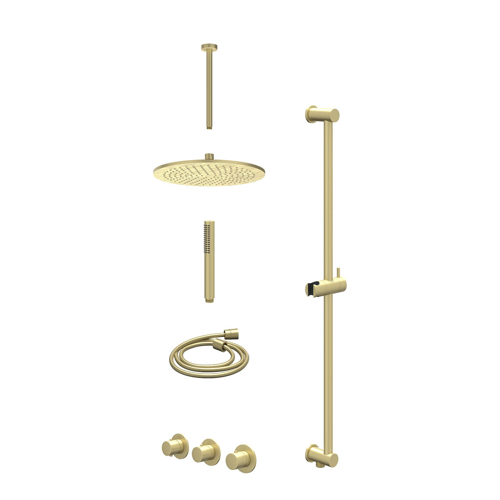 IVY Bond Regendoucheset inbouw 2 stopkranen - 30cm medium - plafond 30cm - glijstang - staafhanddouche - excl. inbouwbox - Geborsteld mat goud