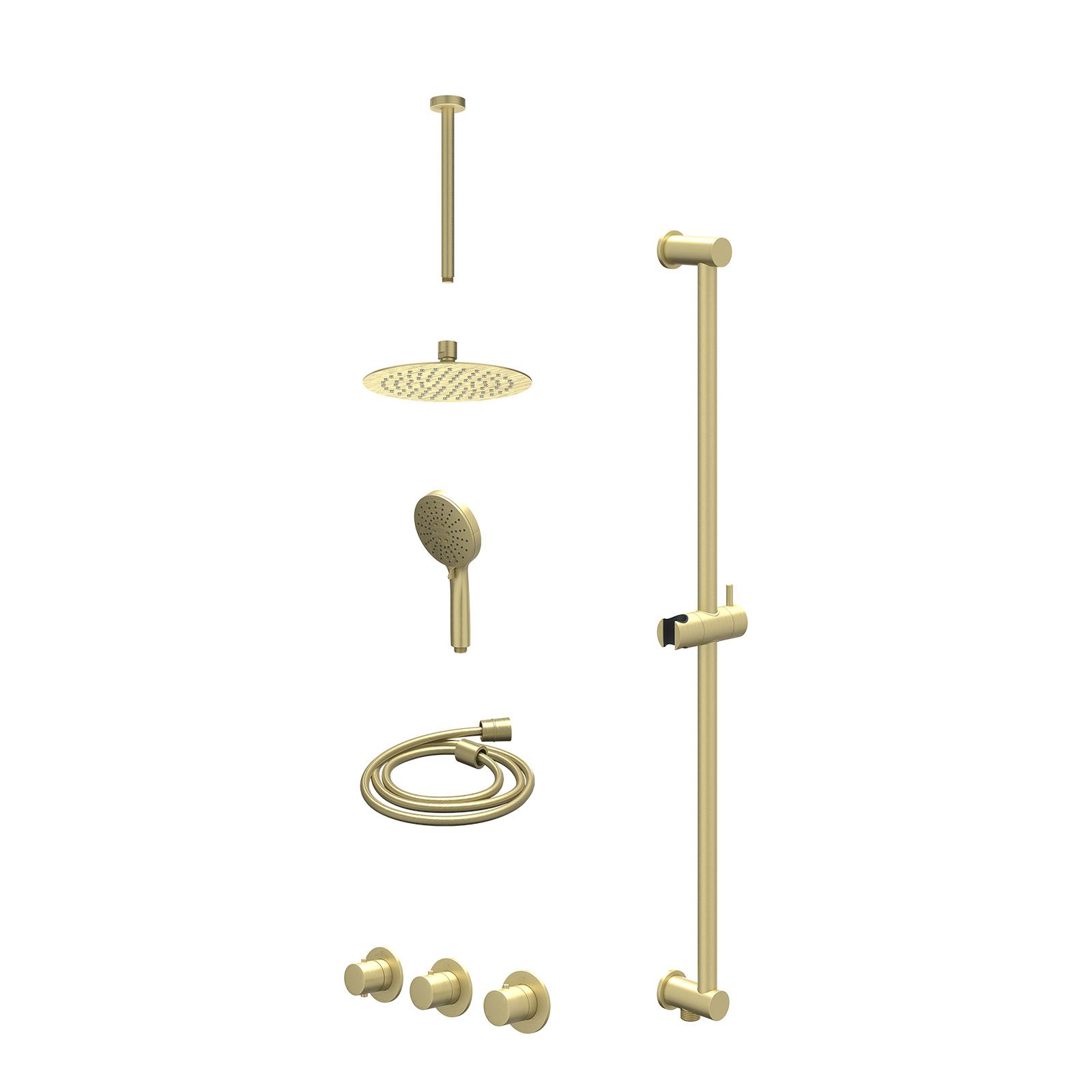 IVY Bond Regendoucheset inbouw 2 stopkranen - 20cm slim - plafond 30cm - glijstang - 3-standen - excl. inbouwbox - Geborsteld mat goud