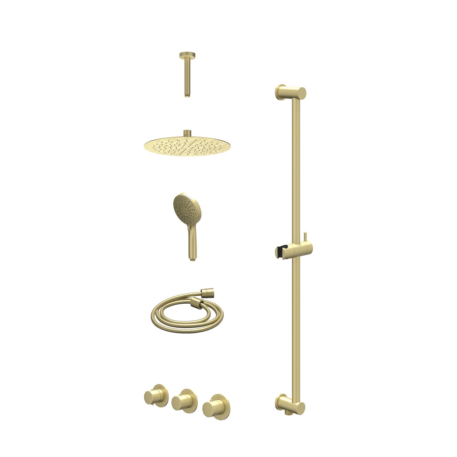 IVY Bond Regendoucheset inbouw 2 stopkranen - 25cm slim - plafond 15cm - glijstang - 3-standen - excl. inbouwbox - Geborsteld mat goud