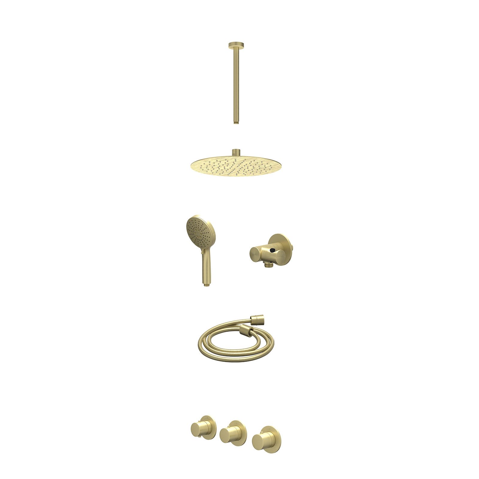 IVY Bond Regendoucheset inbouw 2 stopkranen - 25cm slim - plafond 30cm - verstelbare steun - 3-standen - excl. inbouwbox - Geborsteld mat goud