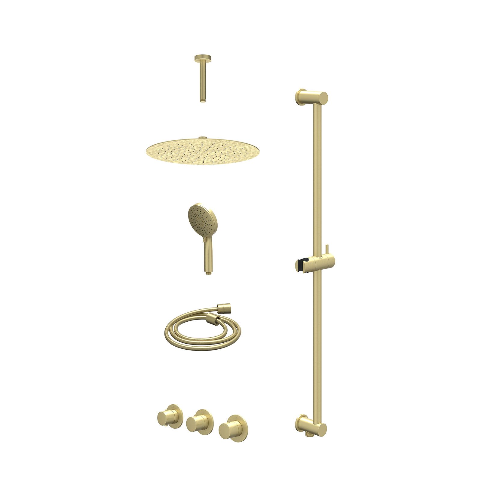 IVY Bond Regendoucheset inbouw 2 stopkranen - 30cm slim - plafond 15cm - glijstang - 3-standen - excl. inbouwbox - Geborsteld mat goud