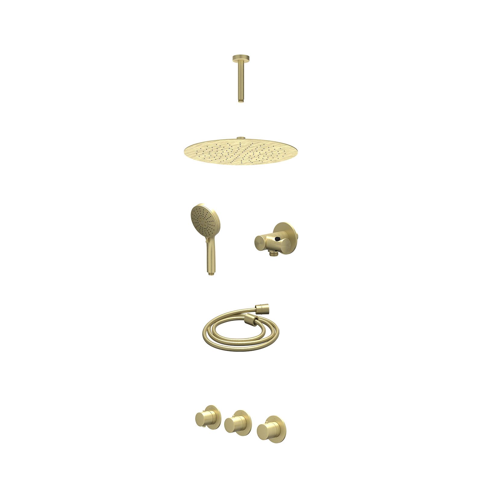 IVY Bond Regendoucheset inbouw 2 stopkranen - 30cm slim - plafond 15cm - verstelbare steun - 3-standen - excl. inbouwbox - Geborsteld mat goud