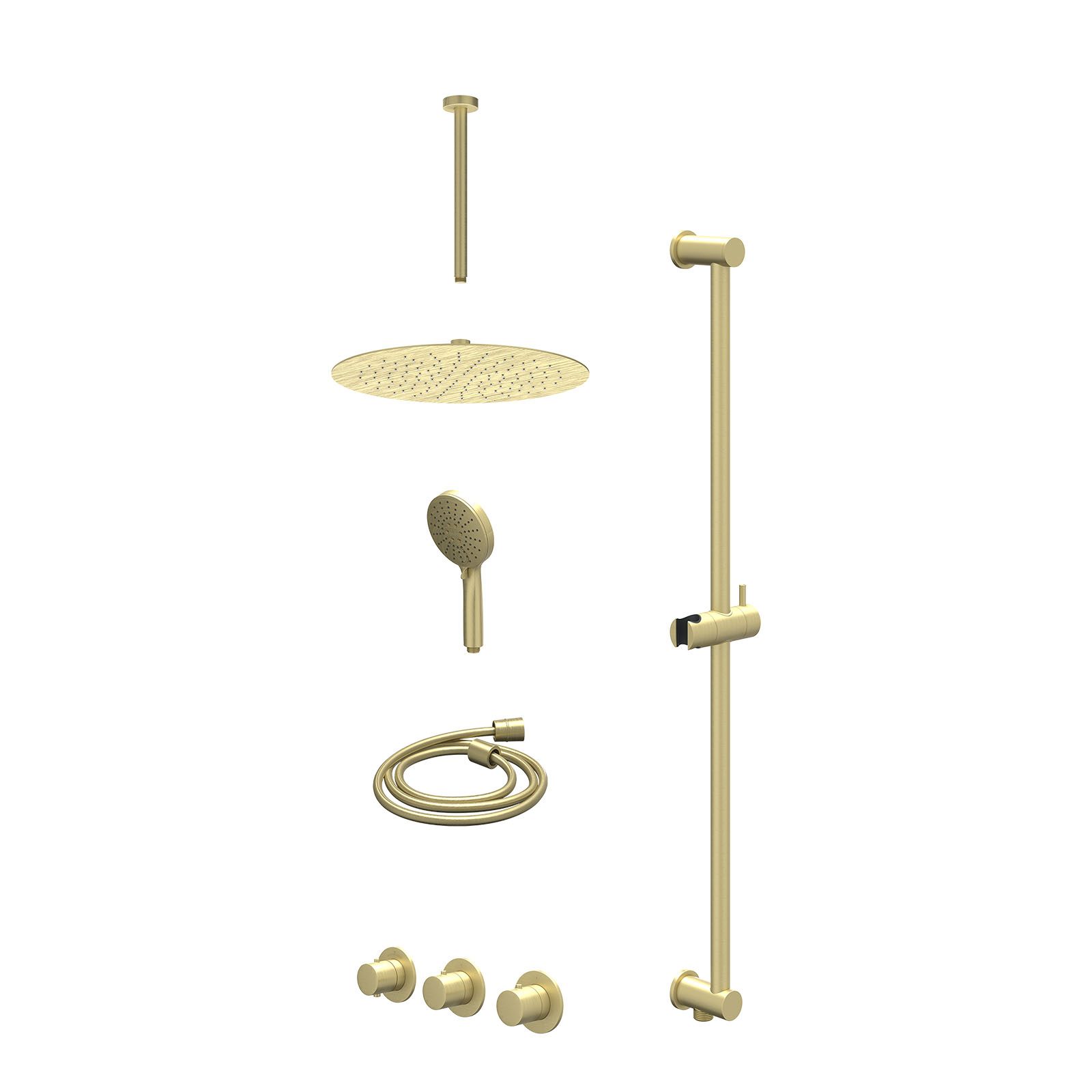 IVY Bond Regendoucheset inbouw 2 stopkranen - 30cm slim - plafond 30cm - glijstang - 3-standen - excl. inbouwbox - Geborsteld mat goud