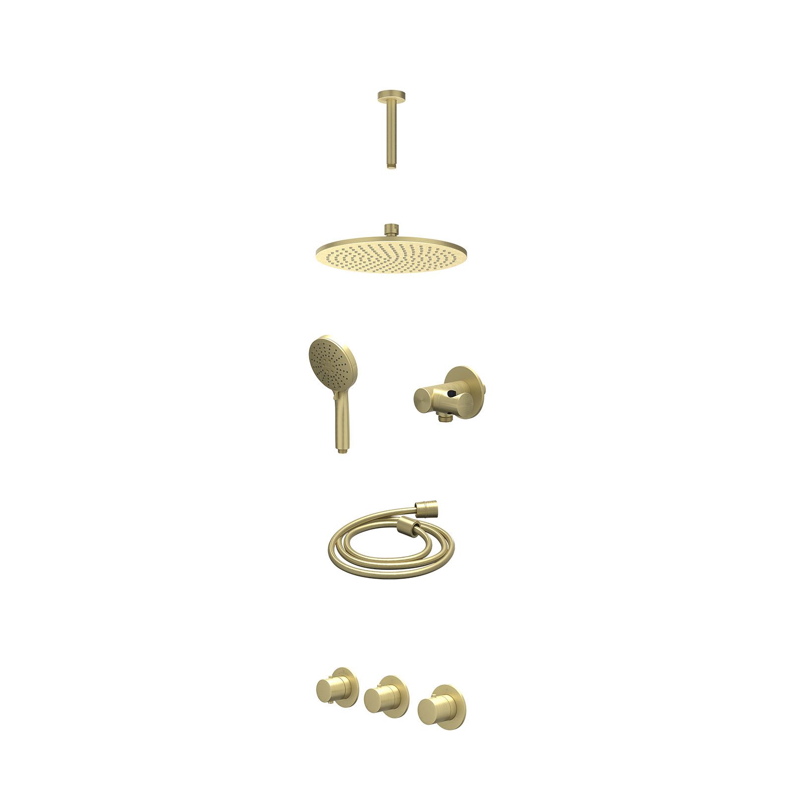 IVY Bond Regendoucheset inbouw 2 stopkranen - 25cm medium - plafond 15cm - verstelbare steun - 3-standen - excl. inbouwbox - Geborsteld mat goud