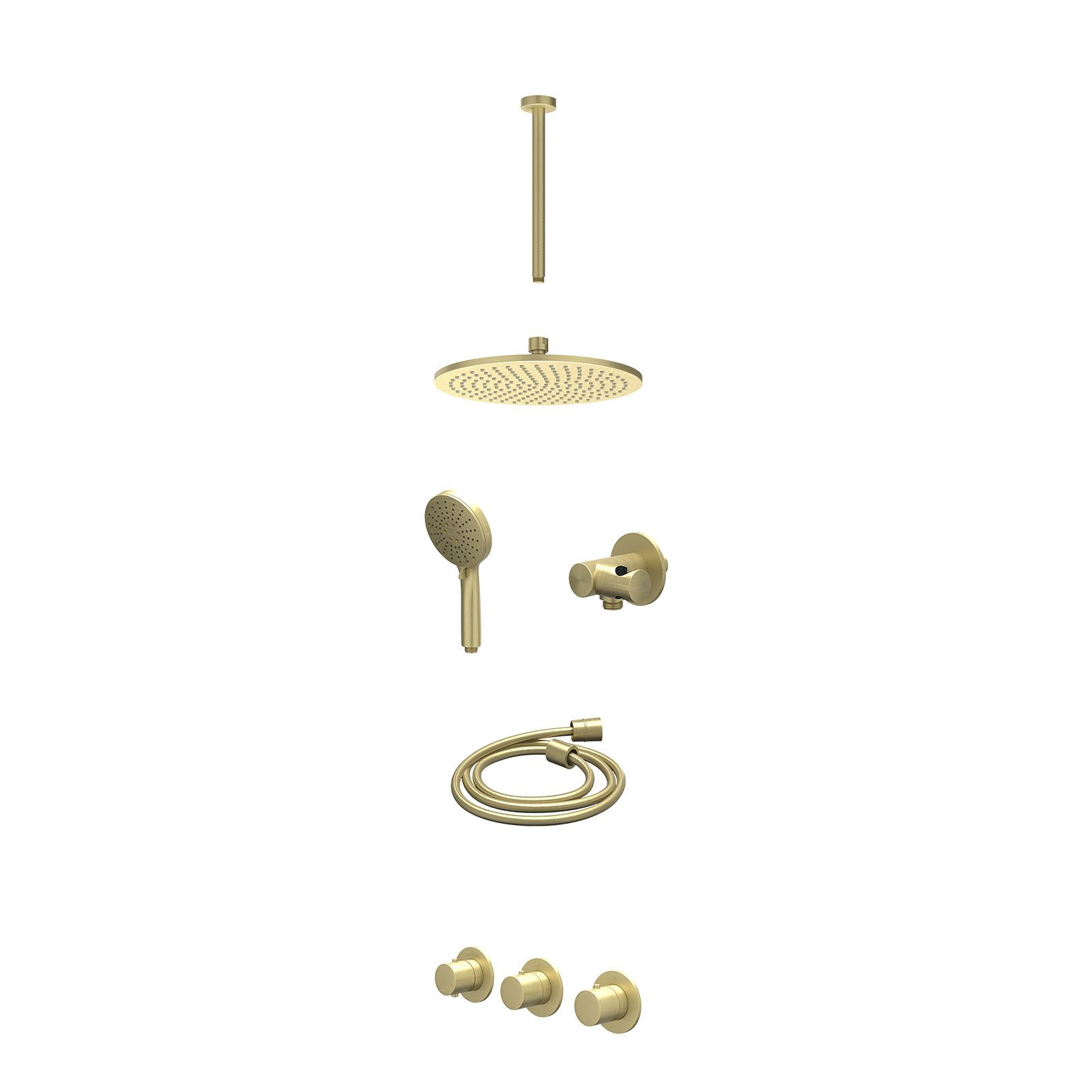 IVY Bond Regendoucheset inbouw 2 stopkranen - 25cm medium - plafond 30cm - verstelbare steun - 3-standen - excl. inbouwbox - Geborsteld mat goud