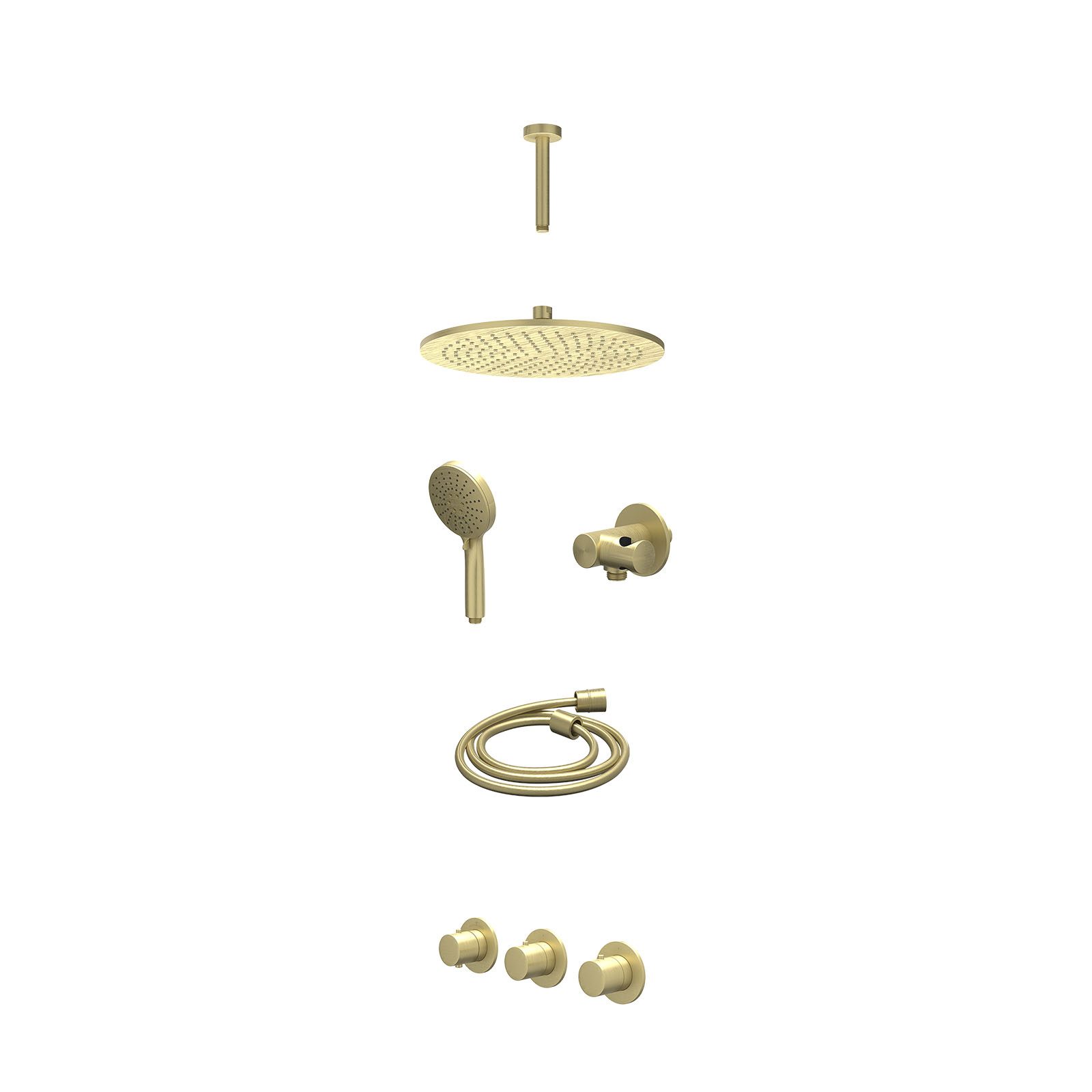 IVY Bond Regendoucheset inbouw 2 stopkranen - 30cm medium - plafond 15cm - verstelbare steun - 3-standen - excl. inbouwbox - Geborsteld mat goud