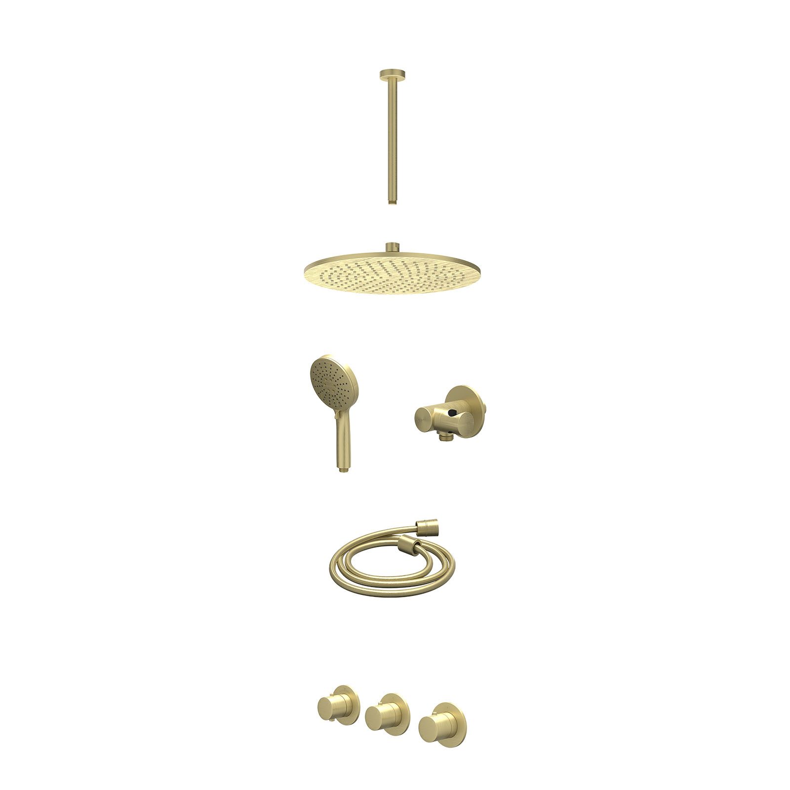 IVY Bond Regendoucheset inbouw 2 stopkranen - 30cm medium - plafond 30cm - verstelbare steun - 3-standen - excl. inbouwbox - Geborsteld mat goud