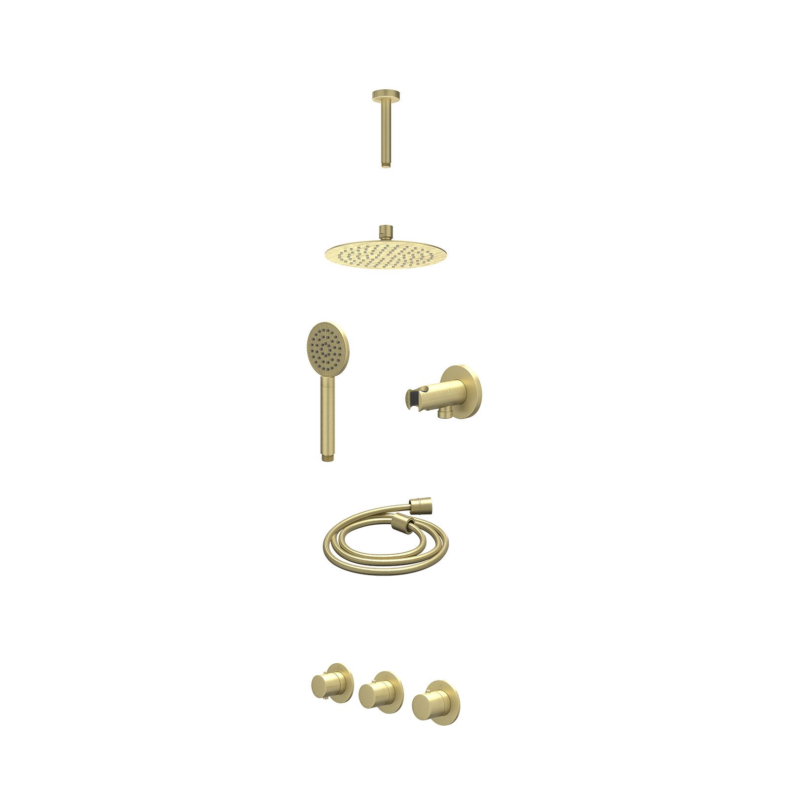 IVY Bond Regendoucheset inbouw 2 stopkranen - 20cm slim - plafond 15cm - wandhouder - satin spray - excl. inbouwbox - Geborsteld mat goud