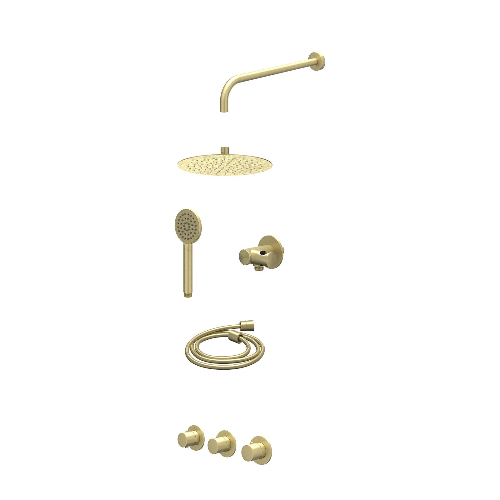 IVY Bond Regendoucheset inbouw 2 stopkranen - 25cm slim - wandarm - verstelbare steun - satin spray - excl. inbouwbox - Geborsteld mat goud
