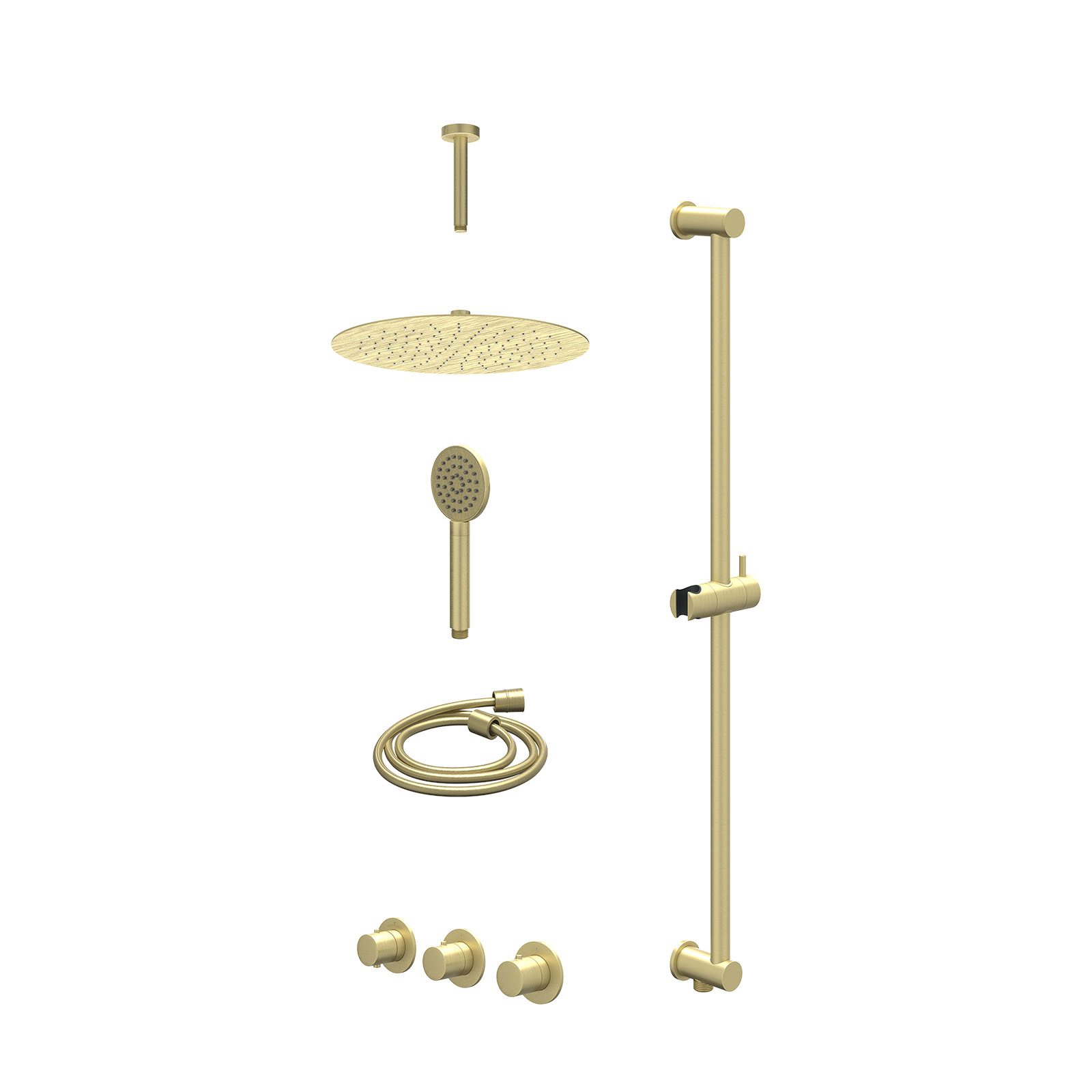 IVY Bond Regendoucheset inbouw 2 stopkranen - 30cm slim - plafond 15cm - glijstang - satin spray - excl. inbouwbox - Geborsteld mat goud